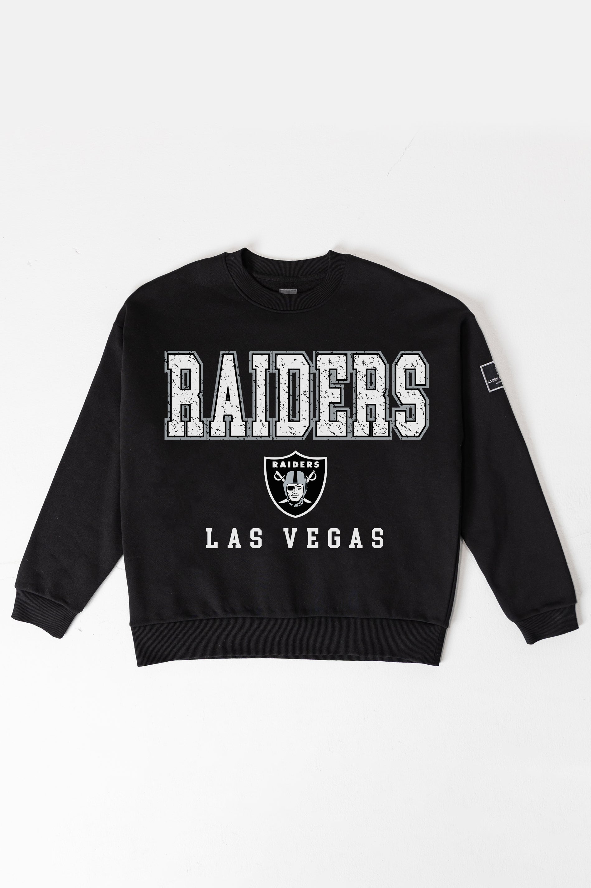 LAS VEGAS RAIDERS LEVEL UP BLACK LABEL PREMIUM FLEECE CREW SWEATSHIRT