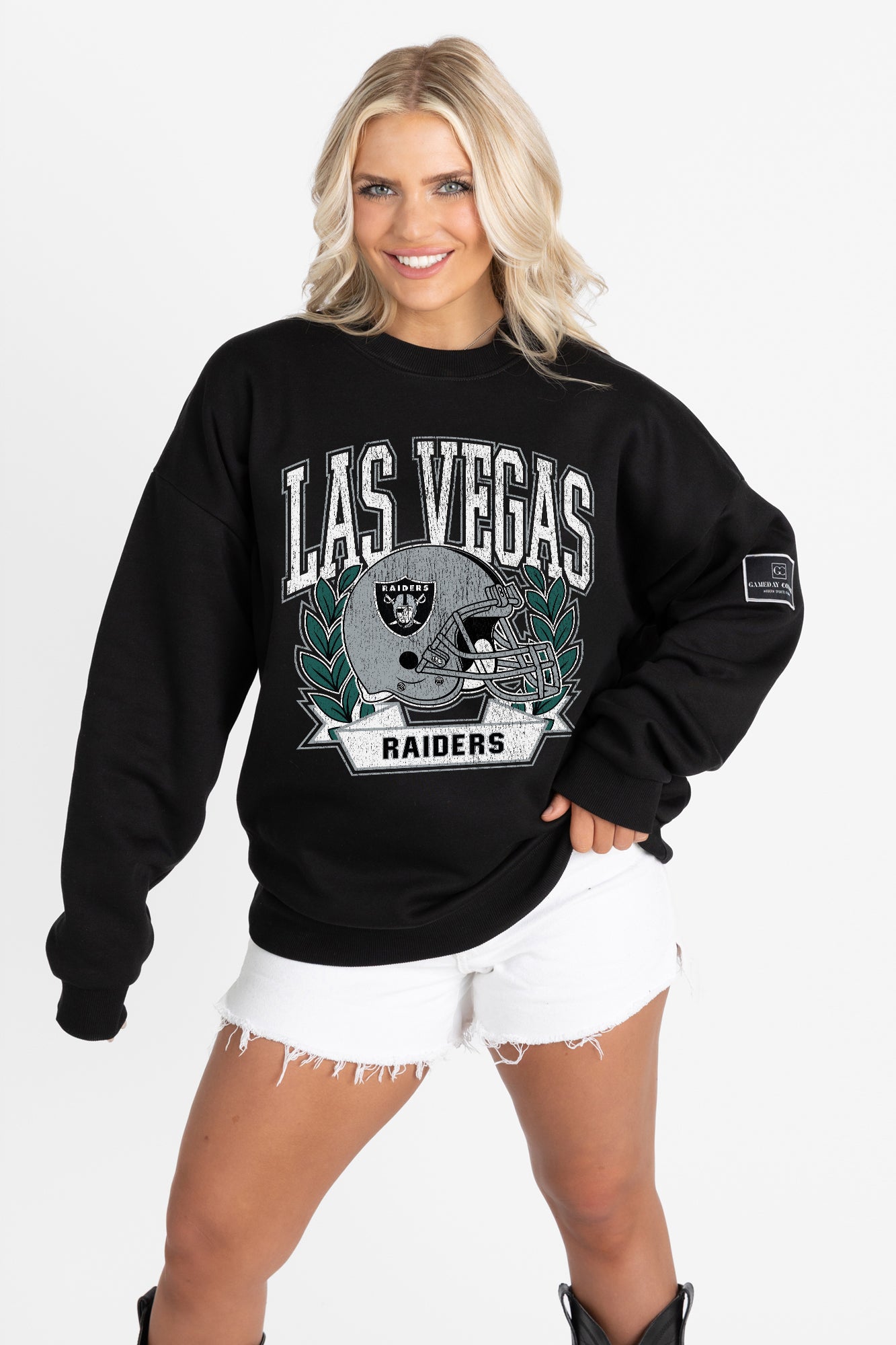 LAS VEGAS RAIDERS VICTORY LANE BLACK LABEL PREMIUM FLEECE CREW SWEATSHIRT