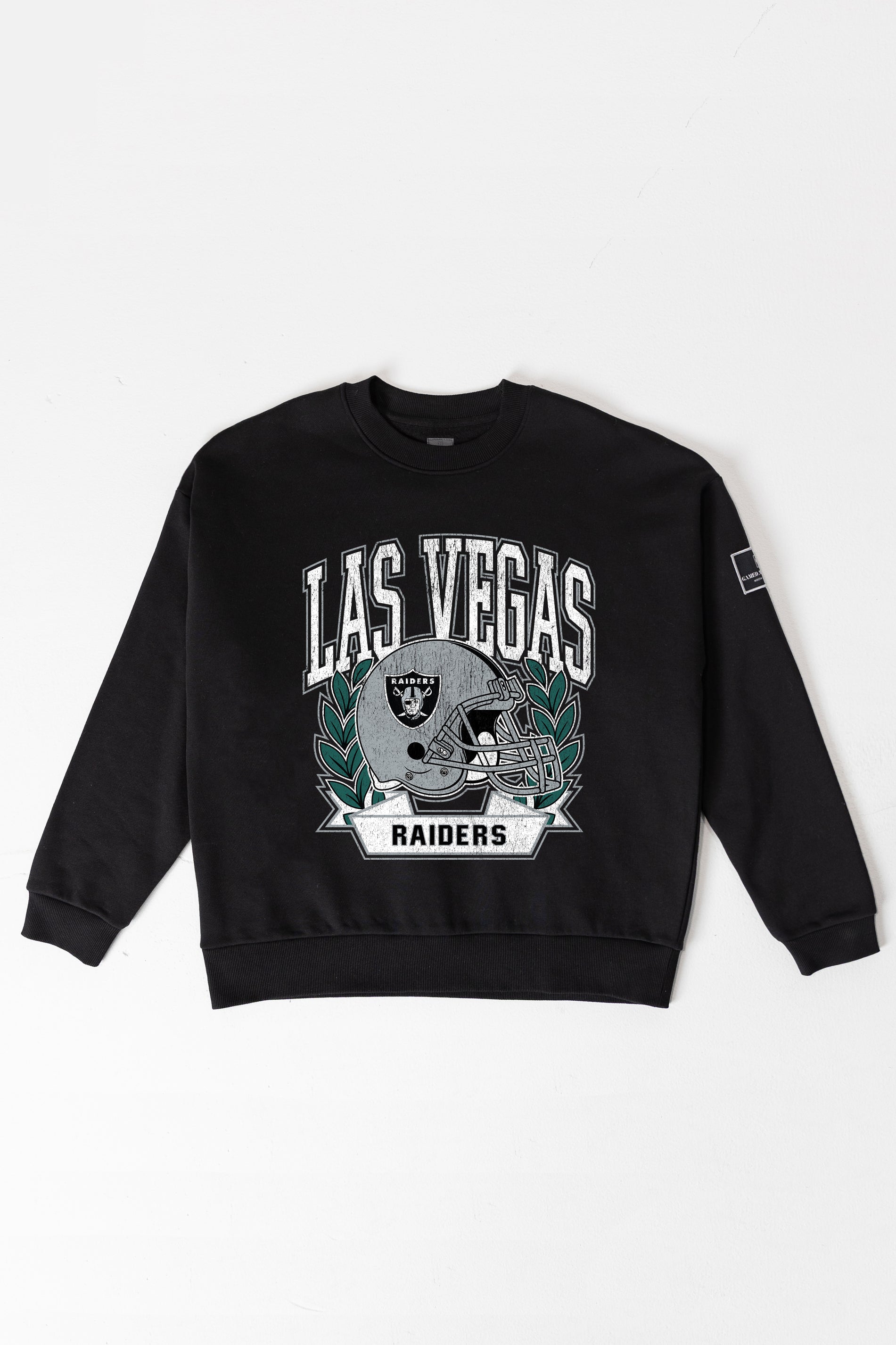 LAS VEGAS RAIDERS VICTORY LANE BLACK LABEL PREMIUM FLEECE CREW SWEATSHIRT