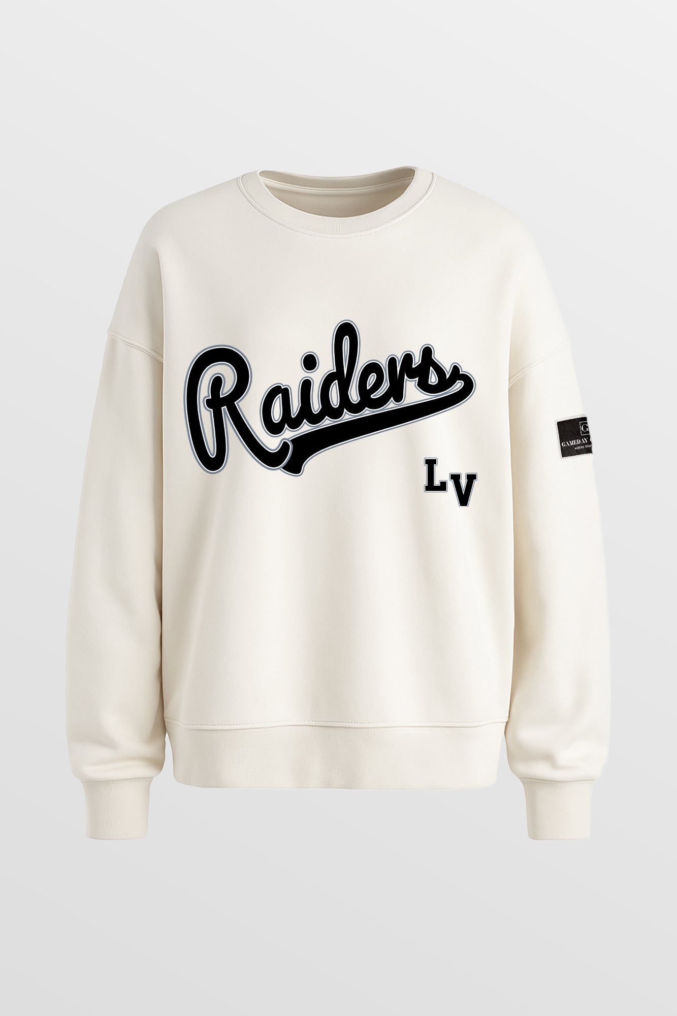 LAS VEGAS RAIDERS CLUTCH MOVE BLACK LABEL PREMIUM FLEECE CREW SWEATSHIRT BY RANDI MAHOMES