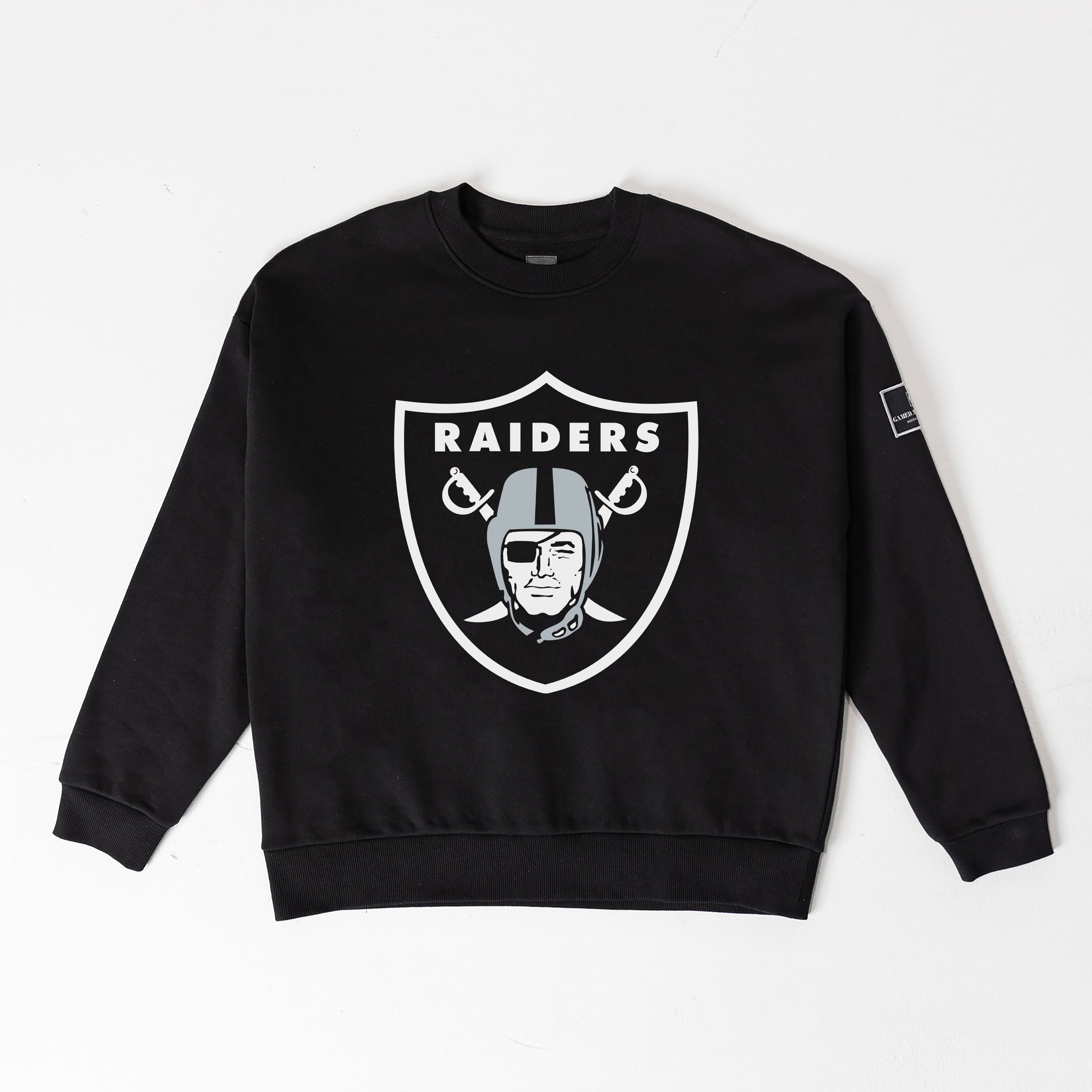 LAS VEGAS RAIDERS BOLD MOVE BLACK LABEL PREMIUM FLEECE DROP SHOULDER CREWNECK