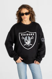LAS VEGAS RAIDERS BOLD MOVE BLACK LABEL PREMIUM FLEECE DROP SHOULDER CREWNECK