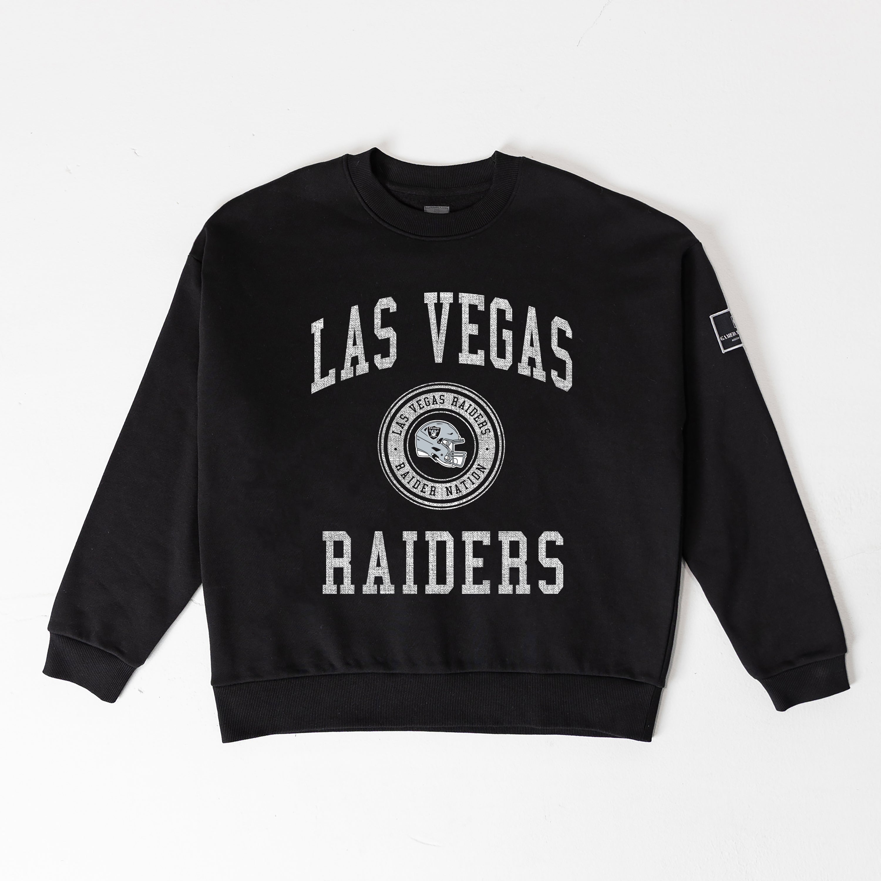 LAS VEGAS RAIDERS FIERCE FLOW BLACK LABEL PREMIUM FLEECE DROP SHOULDER CREWNECK