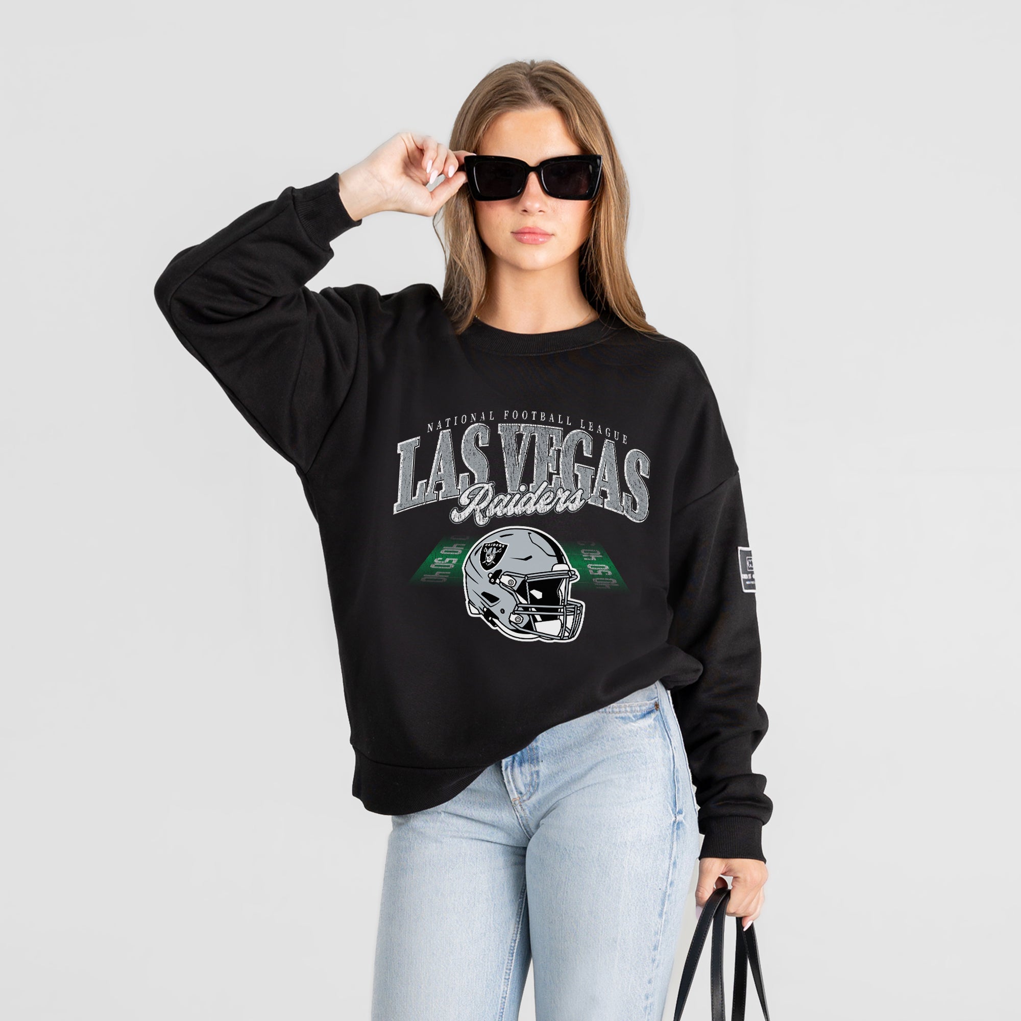 LAS VEGAS RAIDERS FIELD FOCUS BLACK LABEL PREMIUM FLEECE DROP SHOULDER CREWNECK