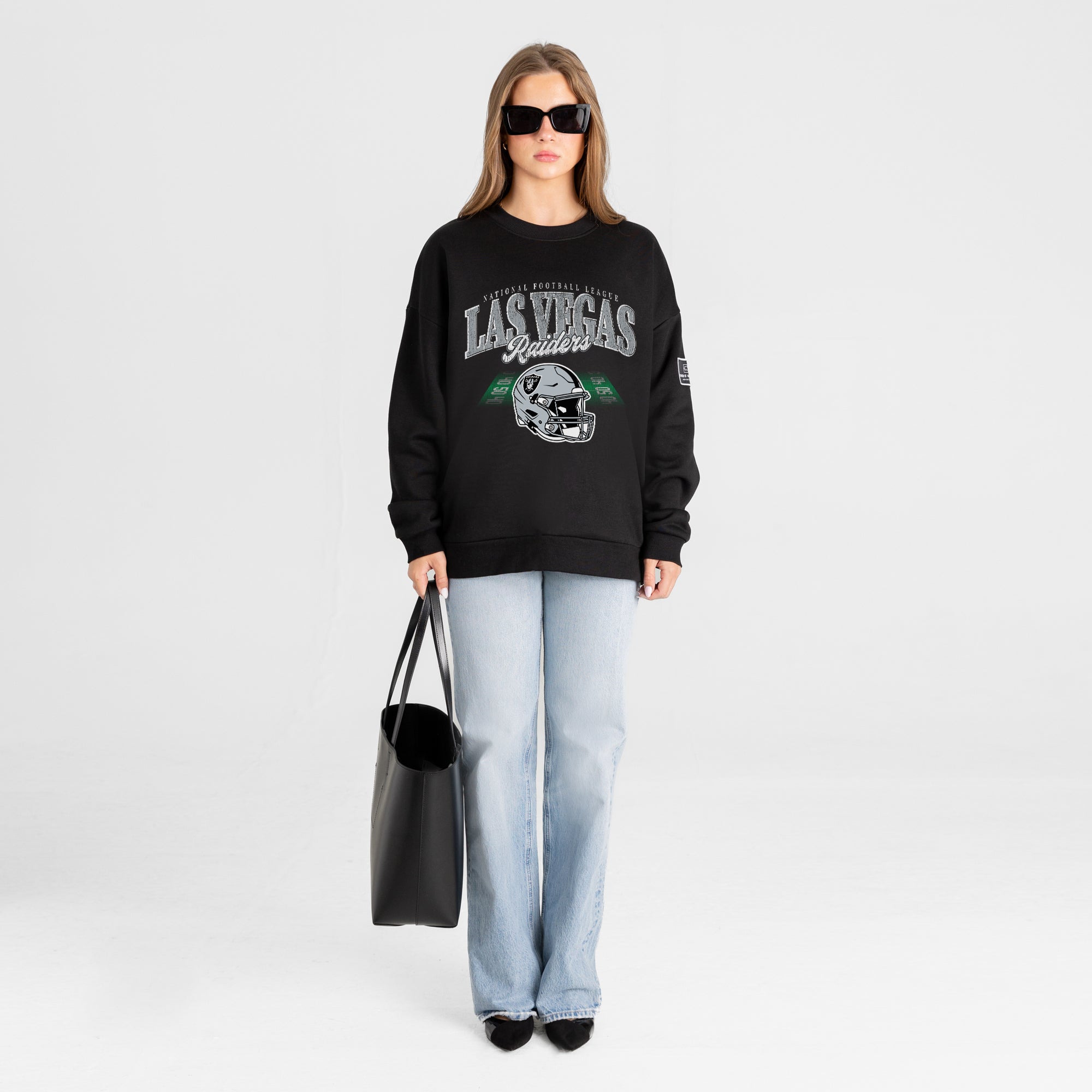 LAS VEGAS RAIDERS FIELD FOCUS BLACK LABEL PREMIUM FLEECE DROP SHOULDER CREWNECK