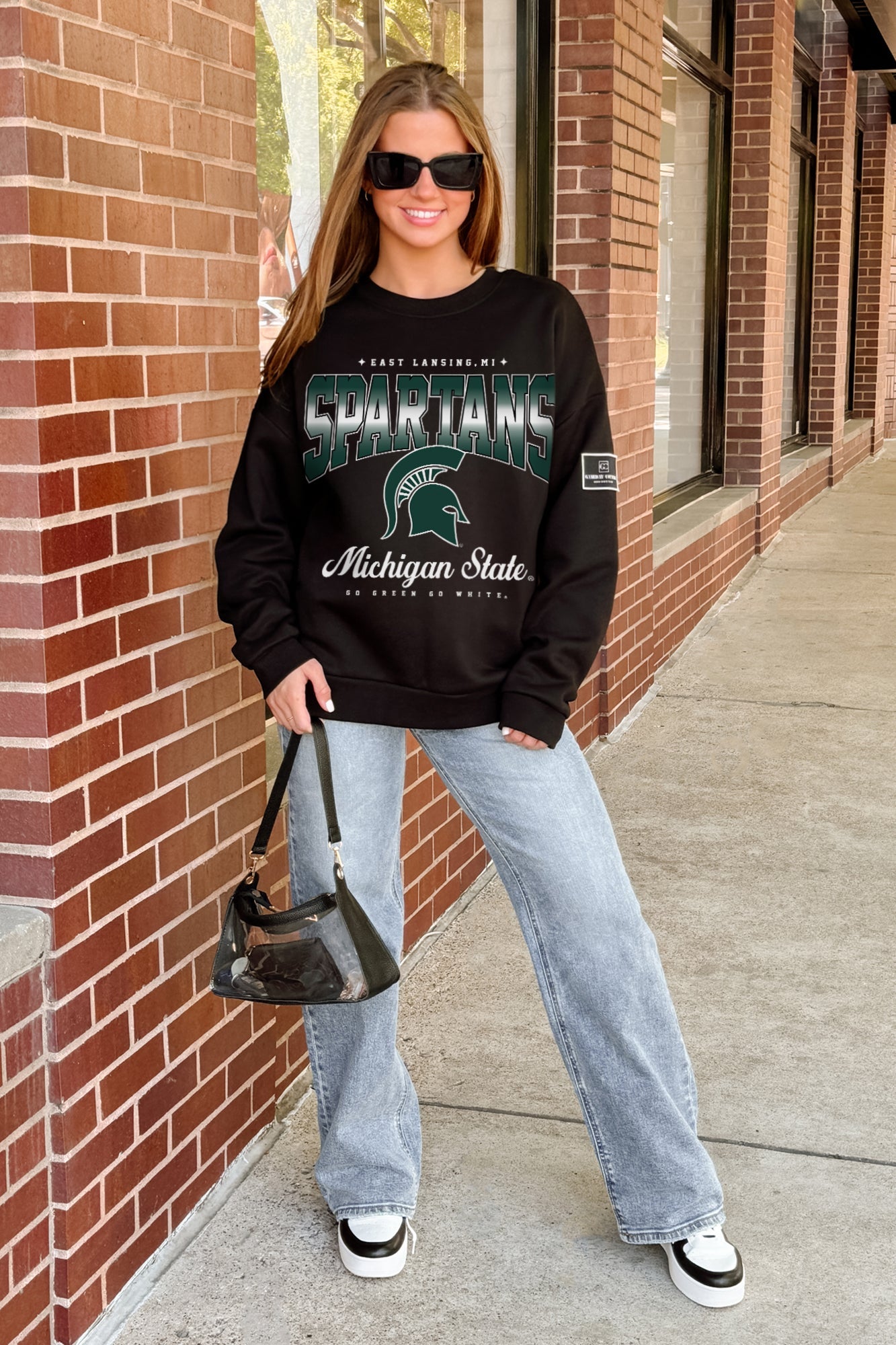 MICHIGAN STATE SPARTANS POWERHOUSE PLAY BLACK LABEL PREMIUM FLEECE CREW SWEATSHIRT