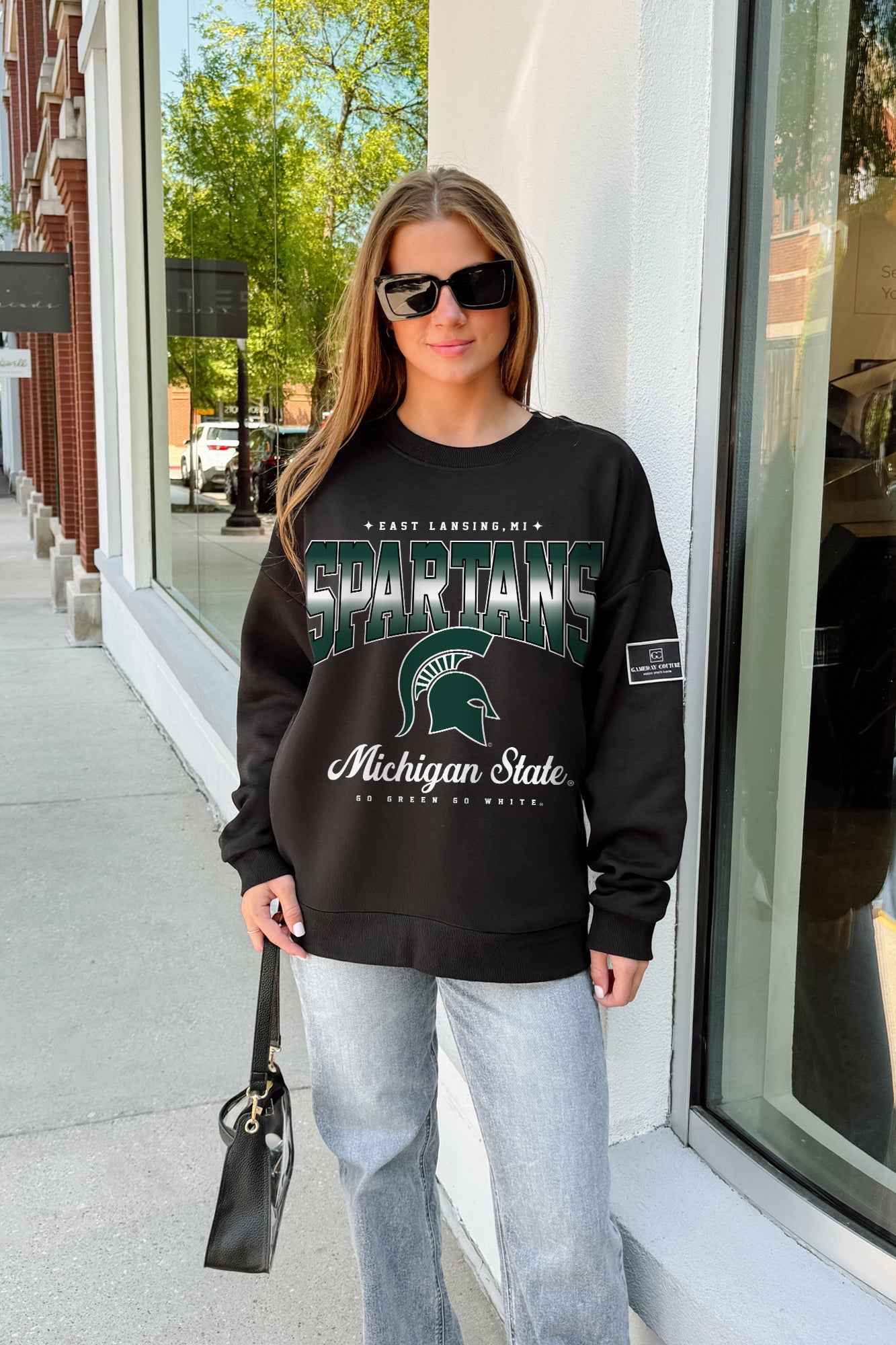 MICHIGAN STATE SPARTANS POWERHOUSE PLAY BLACK LABEL PREMIUM FLEECE CREW SWEATSHIRT