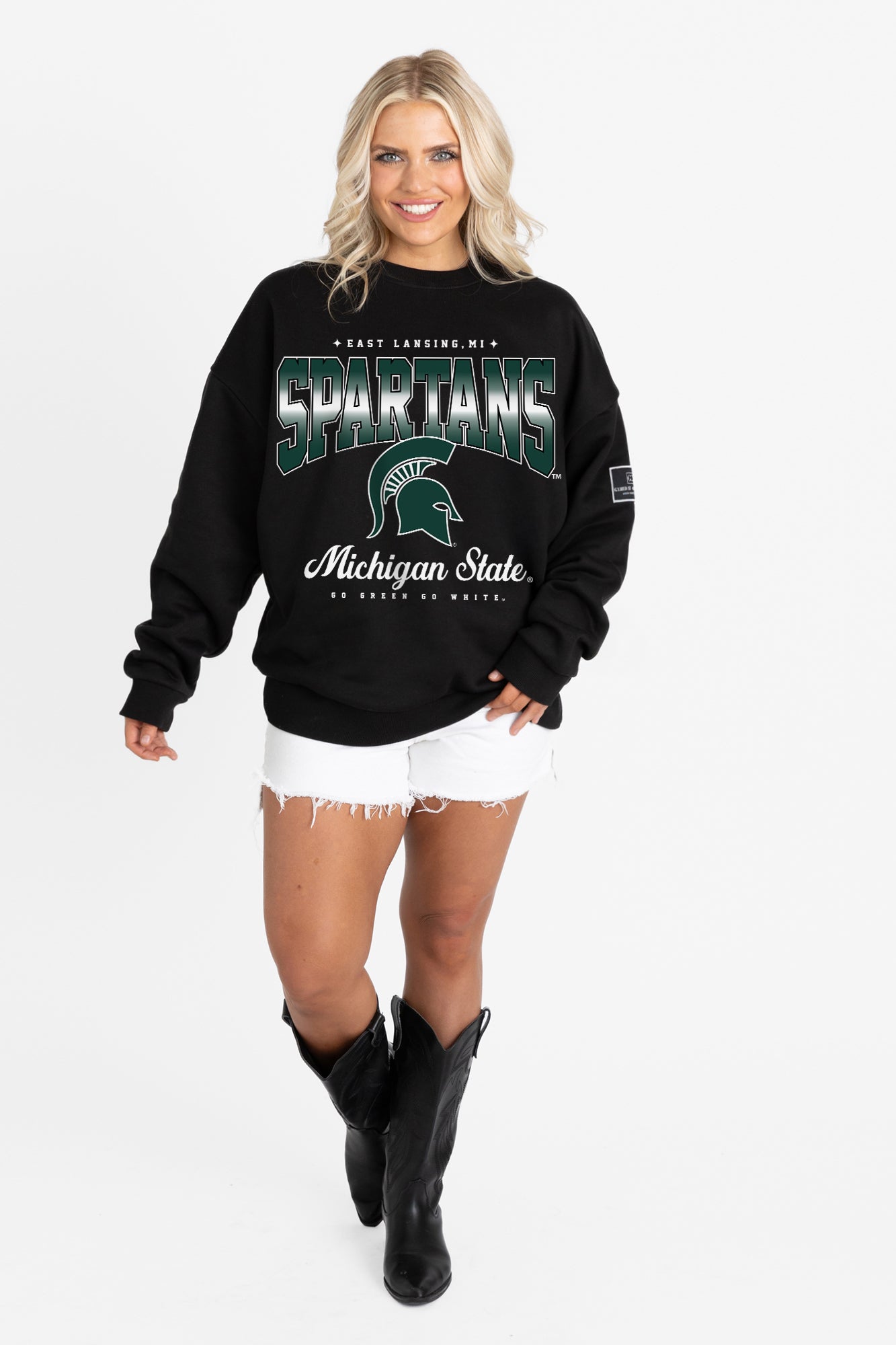 MICHIGAN STATE SPARTANS POWERHOUSE PLAY BLACK LABEL PREMIUM FLEECE CREW SWEATSHIRT