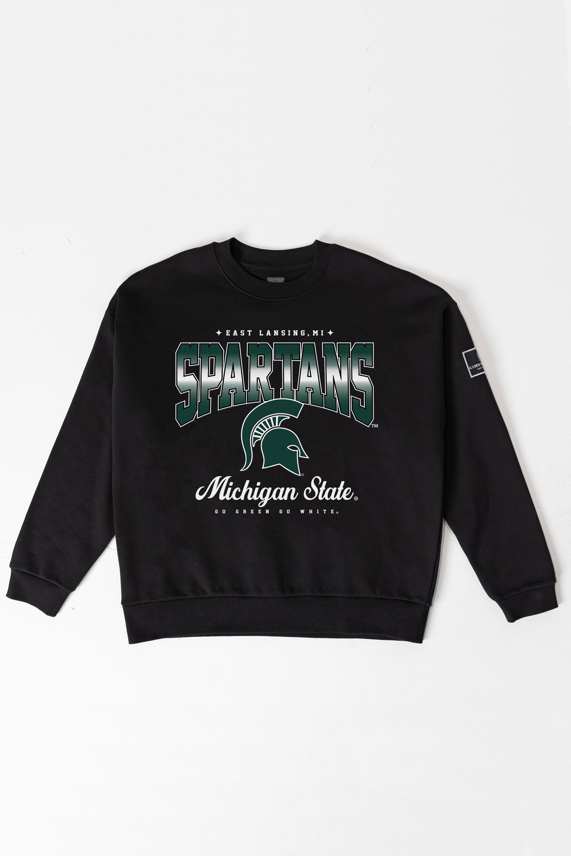 MICHIGAN STATE SPARTANS POWERHOUSE PLAY BLACK LABEL PREMIUM FLEECE CREW SWEATSHIRT
