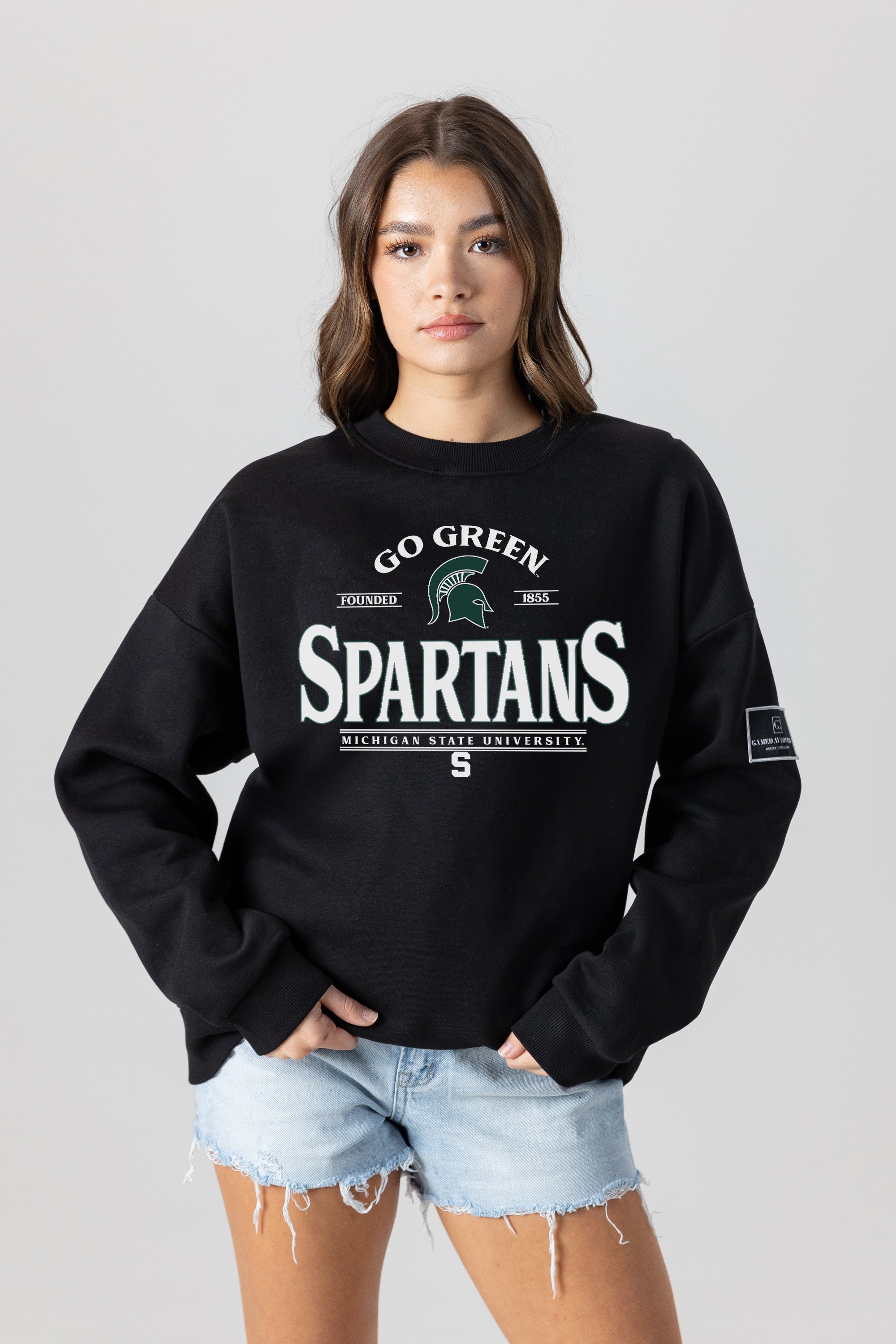 MICHIGAN STATE SPARTANS PLAYERS ONLY BLACK LABEL PREMIUM FLEECE DROP SHOULDER CREWNECK