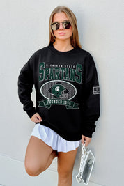 MICHIGAN STATE SPARTANS BOLD CHEERS BLACK LABEL PREMIUM FLEECE CREW SWEATSHIRT