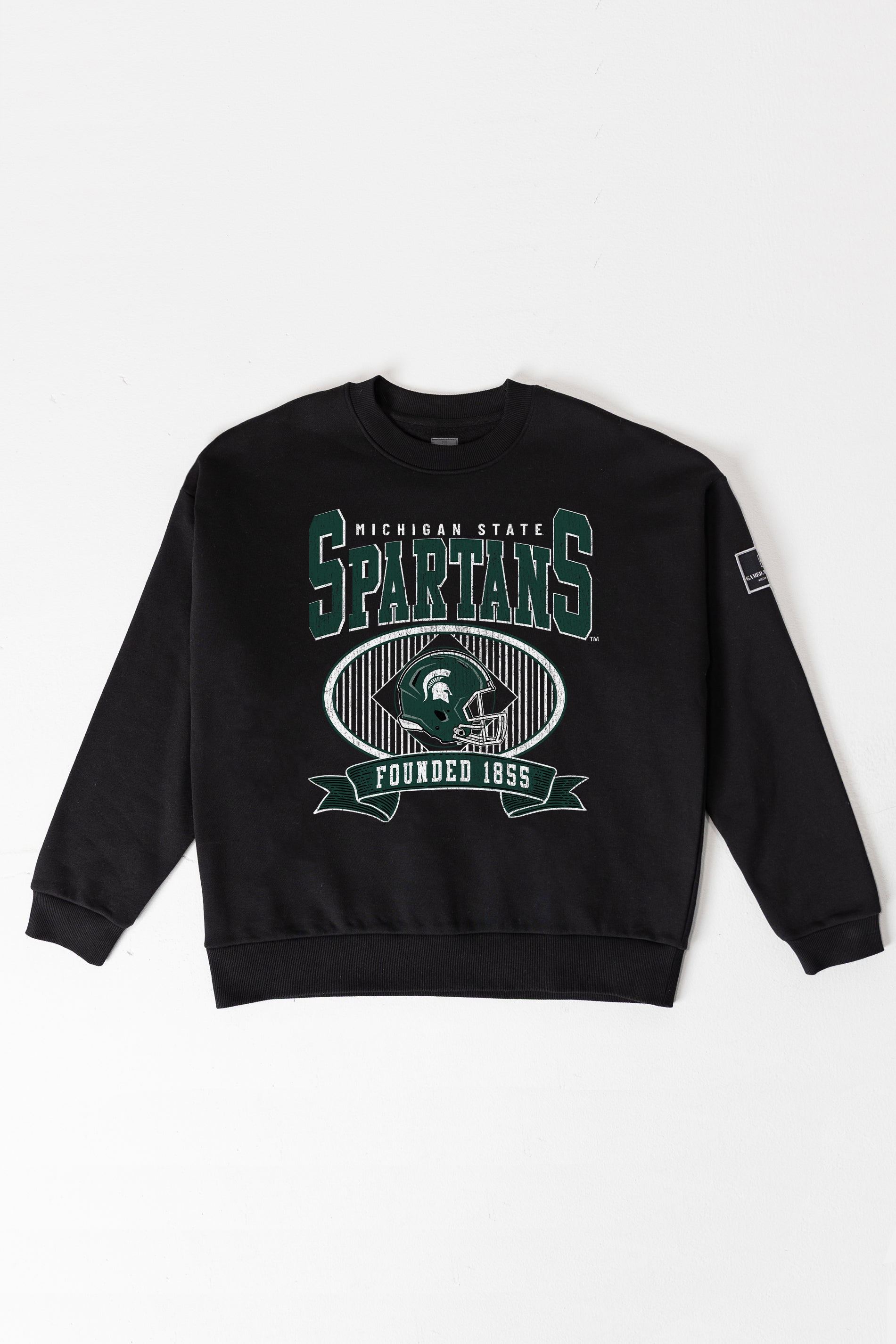 MICHIGAN STATE SPARTANS BOLD CHEERS BLACK LABEL PREMIUM FLEECE CREW SWEATSHIRT