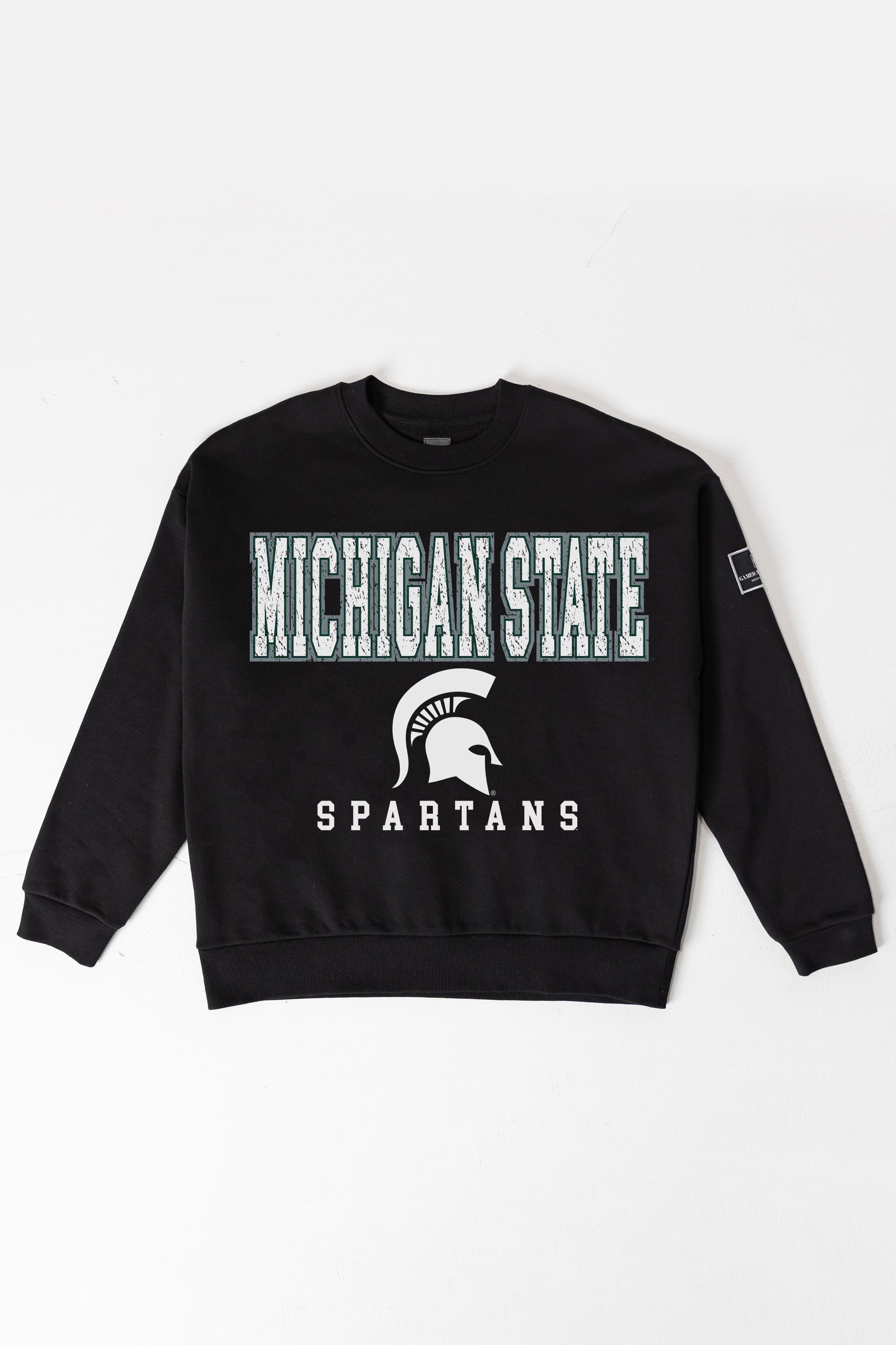 MICHIGAN STATE SPARTANS LEVEL UP BLACK LABEL PREMIUM FLEECE CREW SWEATSHIRT