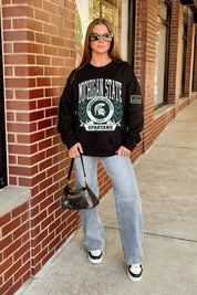 MICHIGAN STATE SPARTANS VICTORY LANE BLACK LABEL PREMIUM FLEECE CREW SWEATSHIRT