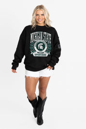 MICHIGAN STATE SPARTANS VICTORY LANE BLACK LABEL PREMIUM FLEECE CREW SWEATSHIRT