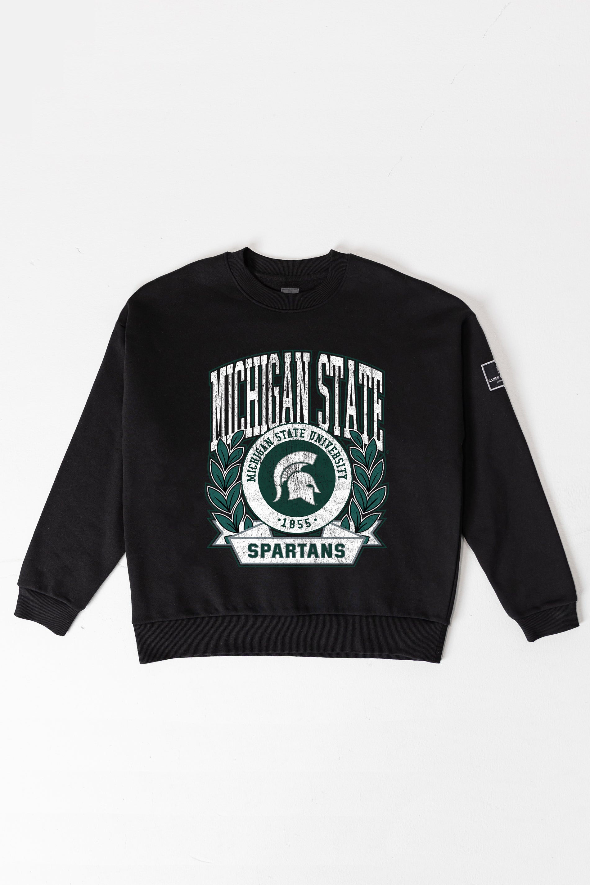 MICHIGAN STATE SPARTANS VICTORY LANE BLACK LABEL PREMIUM FLEECE CREW SWEATSHIRT