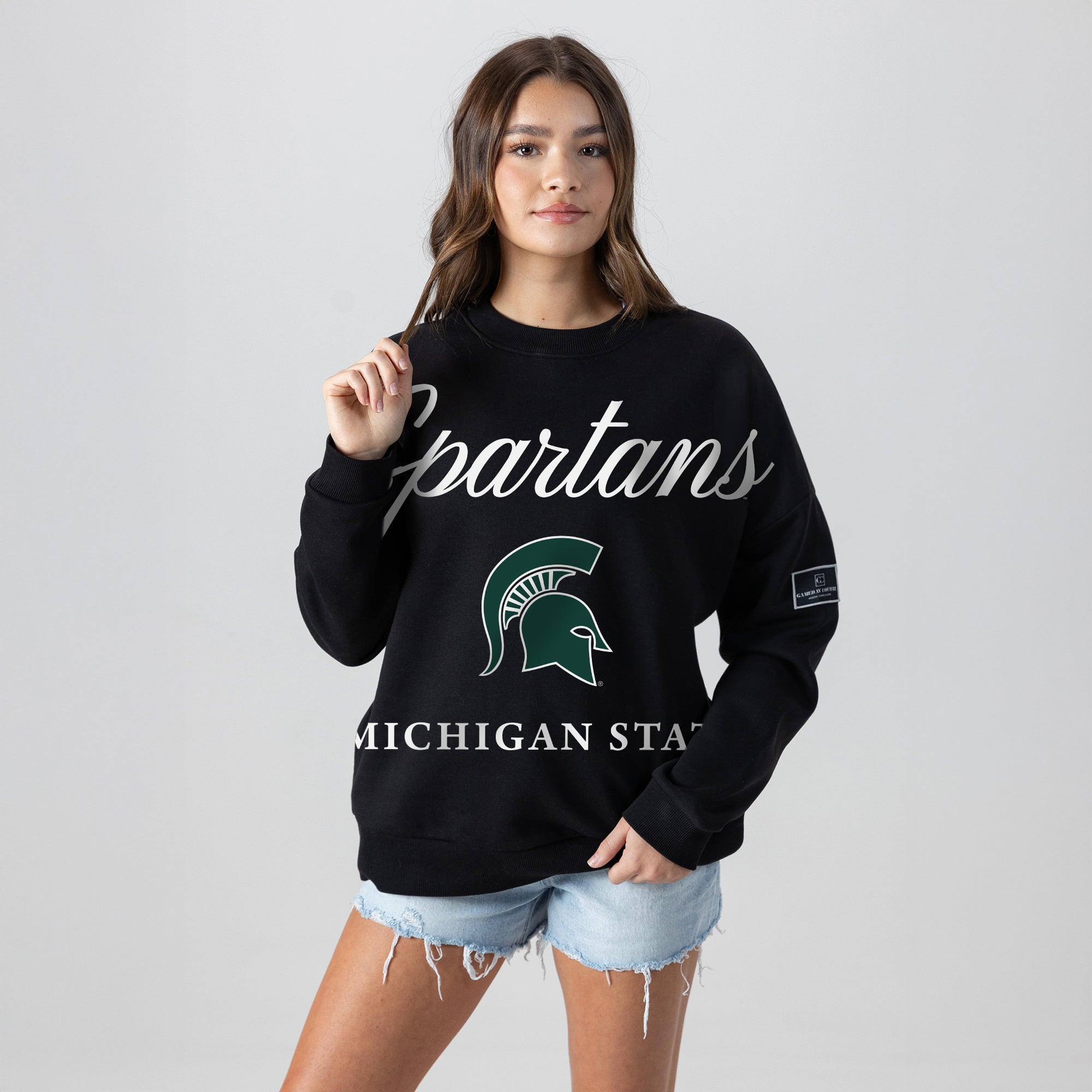 MICHIGAN STATE SPARTANS LEGACY CLUB BLACK LABEL PREMIUM FLEECE DROP SHOULDER CREWNECK