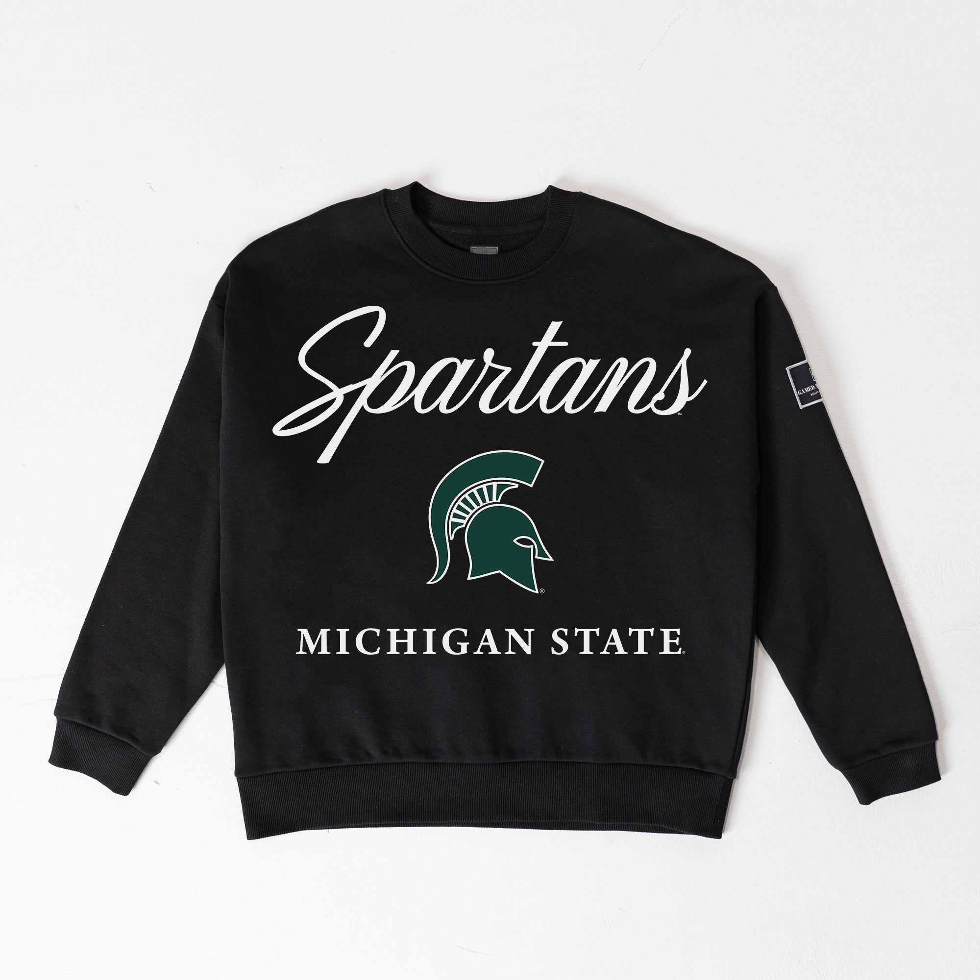 MICHIGAN STATE SPARTANS LEGACY CLUB BLACK LABEL PREMIUM FLEECE DROP SHOULDER CREWNECK