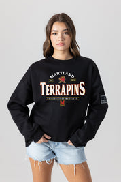 MARYLAND TERRAPINS PLAYERS ONLY BLACK LABEL PREMIUM FLEECE DROP SHOULDER CREWNECK