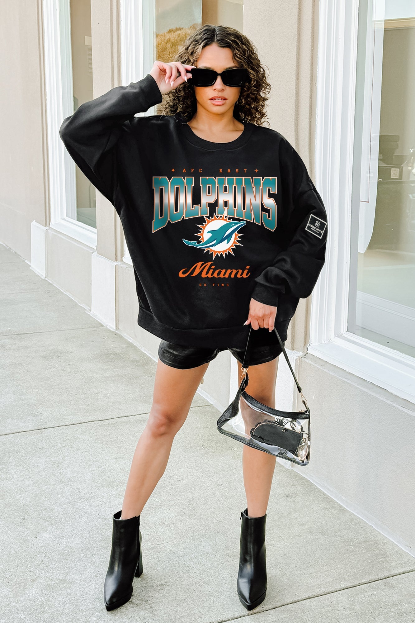 MIAMI DOLPHINS POWERHOUSE PLAY BLACK LABEL PREMIUM FLEECE CREW SWEATSHIRT