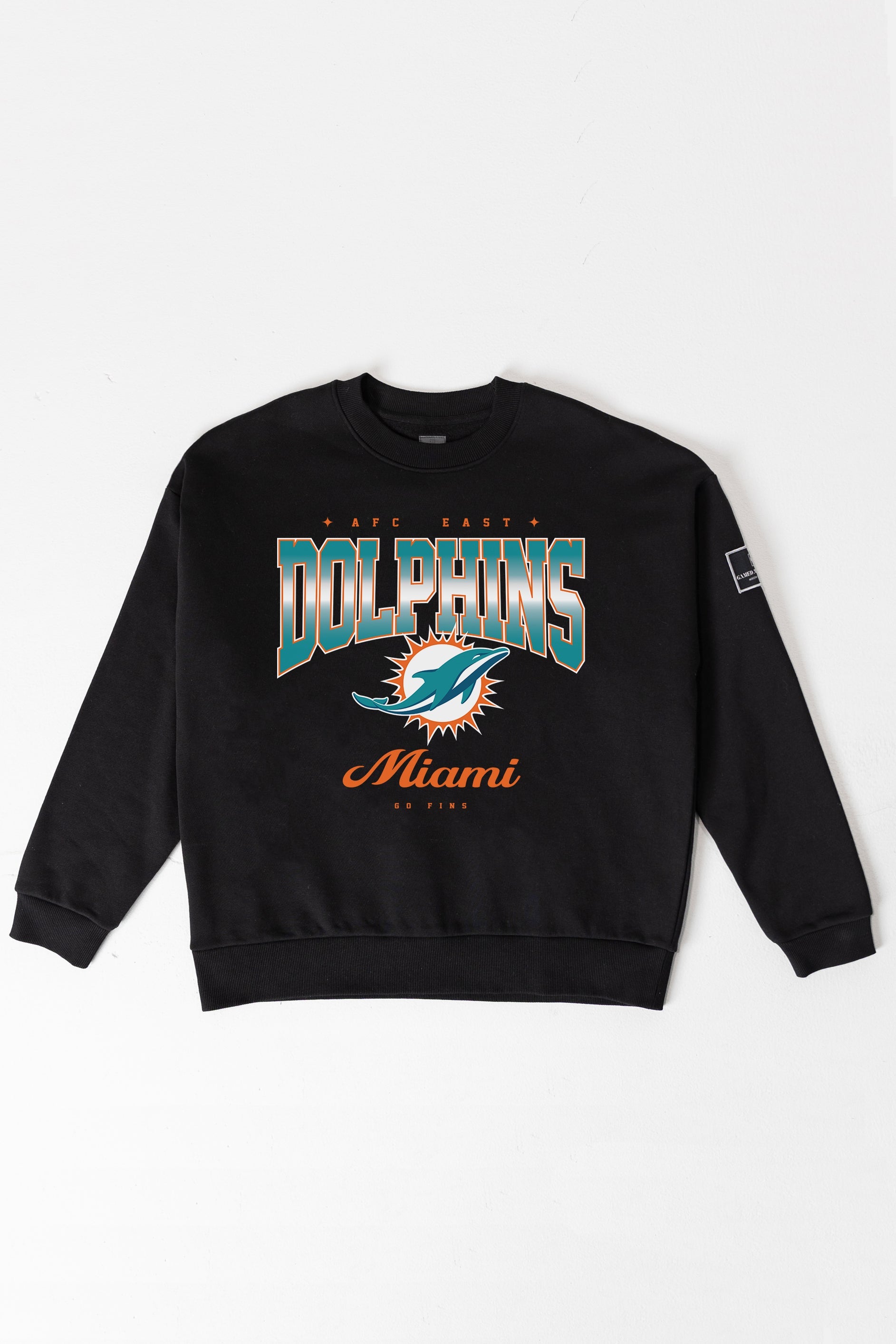 MIAMI DOLPHINS POWERHOUSE PLAY BLACK LABEL PREMIUM FLEECE CREW SWEATSHIRT