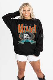 MIAMI DOLPHINS BOLD CHEERS BLACK LABEL PREMIUM FLEECE CREW SWEATSHIRT
