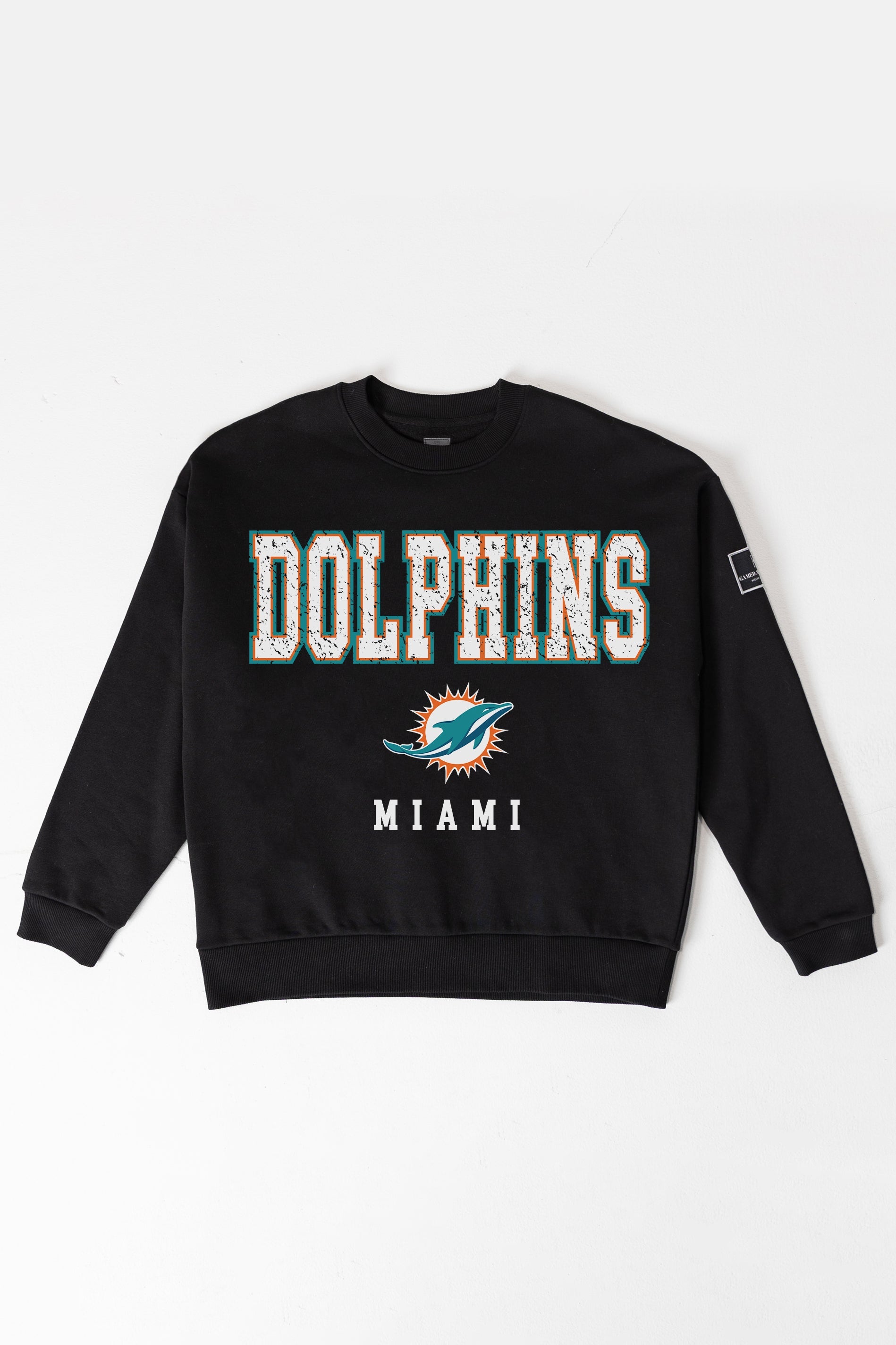 MIAMI DOLPHINS LEVEL UP BLACK LABEL PREMIUM FLEECE CREW SWEATSHIRT