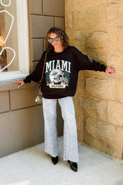 MIAMI DOLPHINS VICTORY LANE BLACK LABEL PREMIUM FLEECE CREW SWEATSHIRT