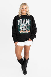 MIAMI DOLPHINS VICTORY LANE BLACK LABEL PREMIUM FLEECE CREW SWEATSHIRT