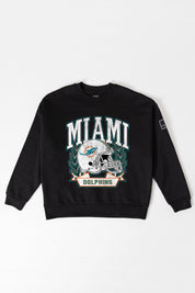 MIAMI DOLPHINS VICTORY LANE BLACK LABEL PREMIUM FLEECE CREW SWEATSHIRT