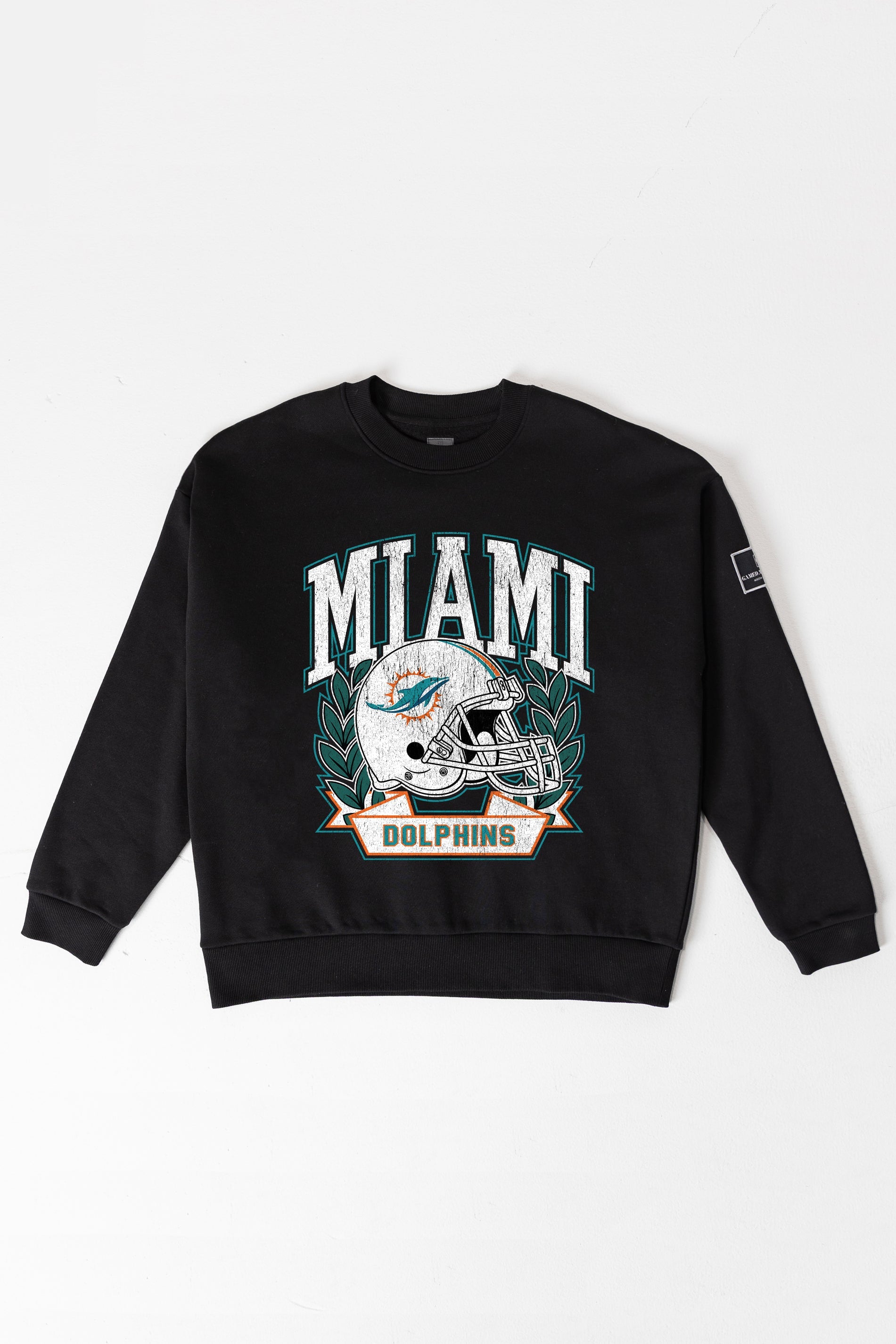 MIAMI DOLPHINS VICTORY LANE BLACK LABEL PREMIUM FLEECE CREW SWEATSHIRT