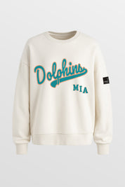 MIAMI DOLPHINS CLUTCH MOVE BLACK LABEL PREMIUM FLEECE CREW SWEATSHIRT BY RANDI MAHOMES