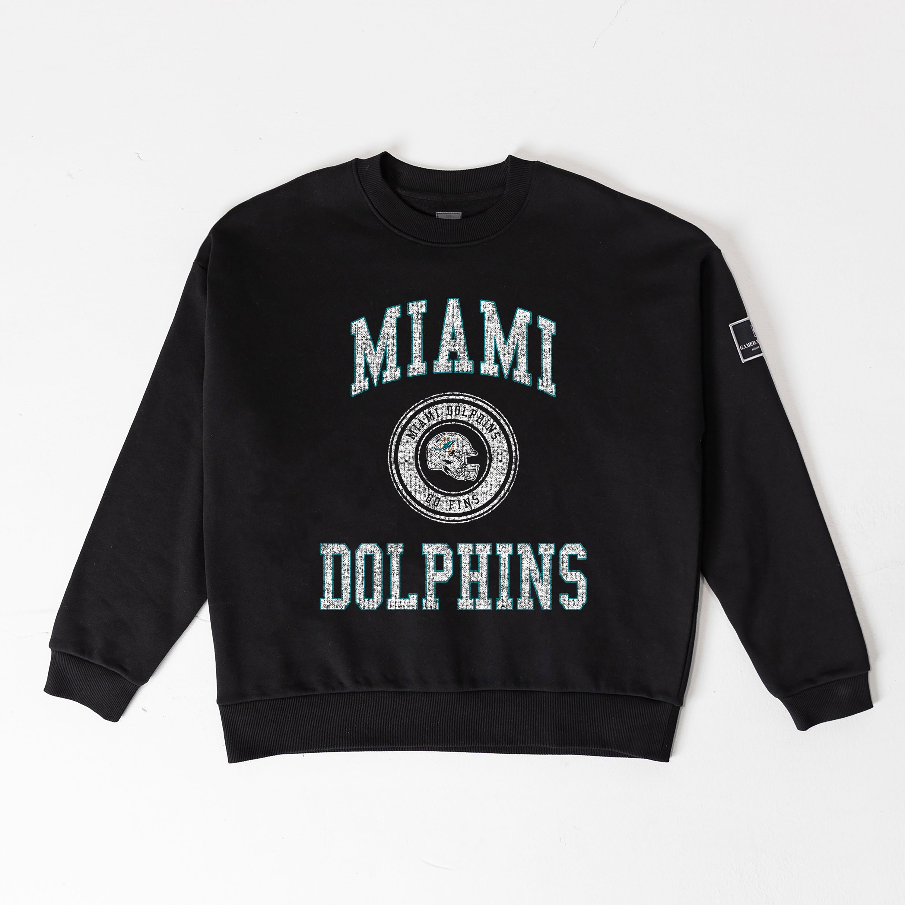MIAMI DOLPHINS FIERCE FLOW BLACK LABEL PREMIUM FLEECE DROP SHOULDER CREWNECK
