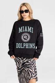 MIAMI DOLPHINS FIERCE FLOW BLACK LABEL PREMIUM FLEECE DROP SHOULDER CREWNECK