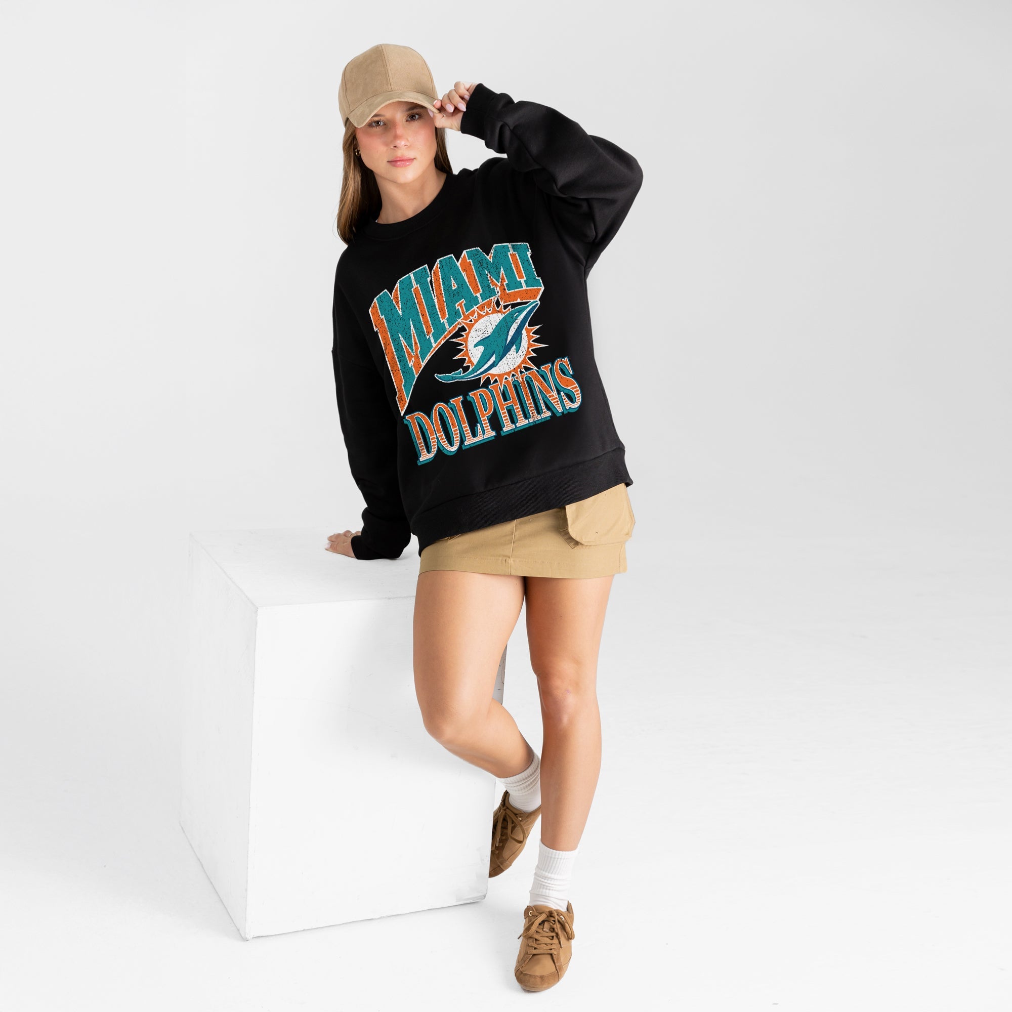 MIAMI DOLPHINS VICTORY PRIME BLACK LABEL PREMIUM FLEECE DROP SHOULDER CREWNECK