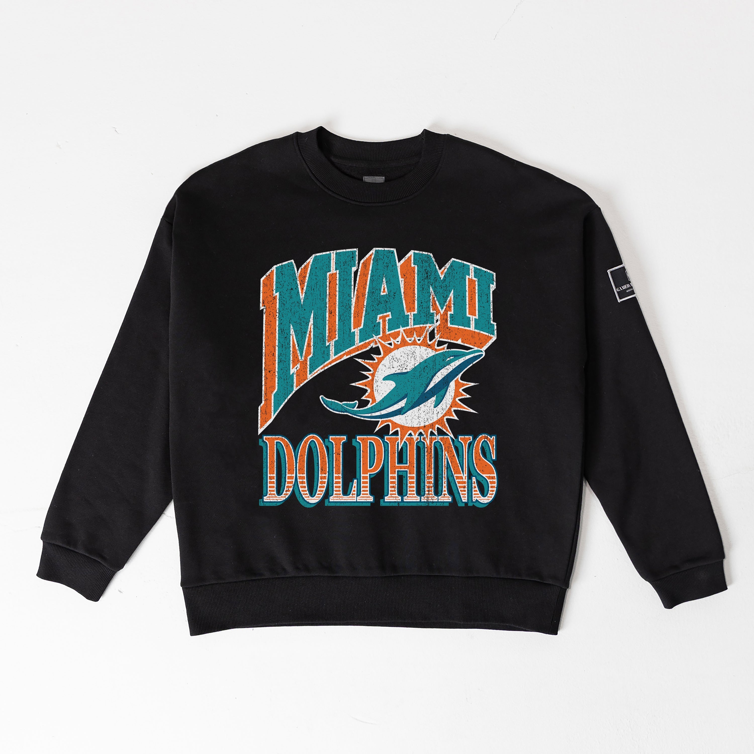 MIAMI DOLPHINS VICTORY PRIME BLACK LABEL PREMIUM FLEECE DROP SHOULDER CREWNECK