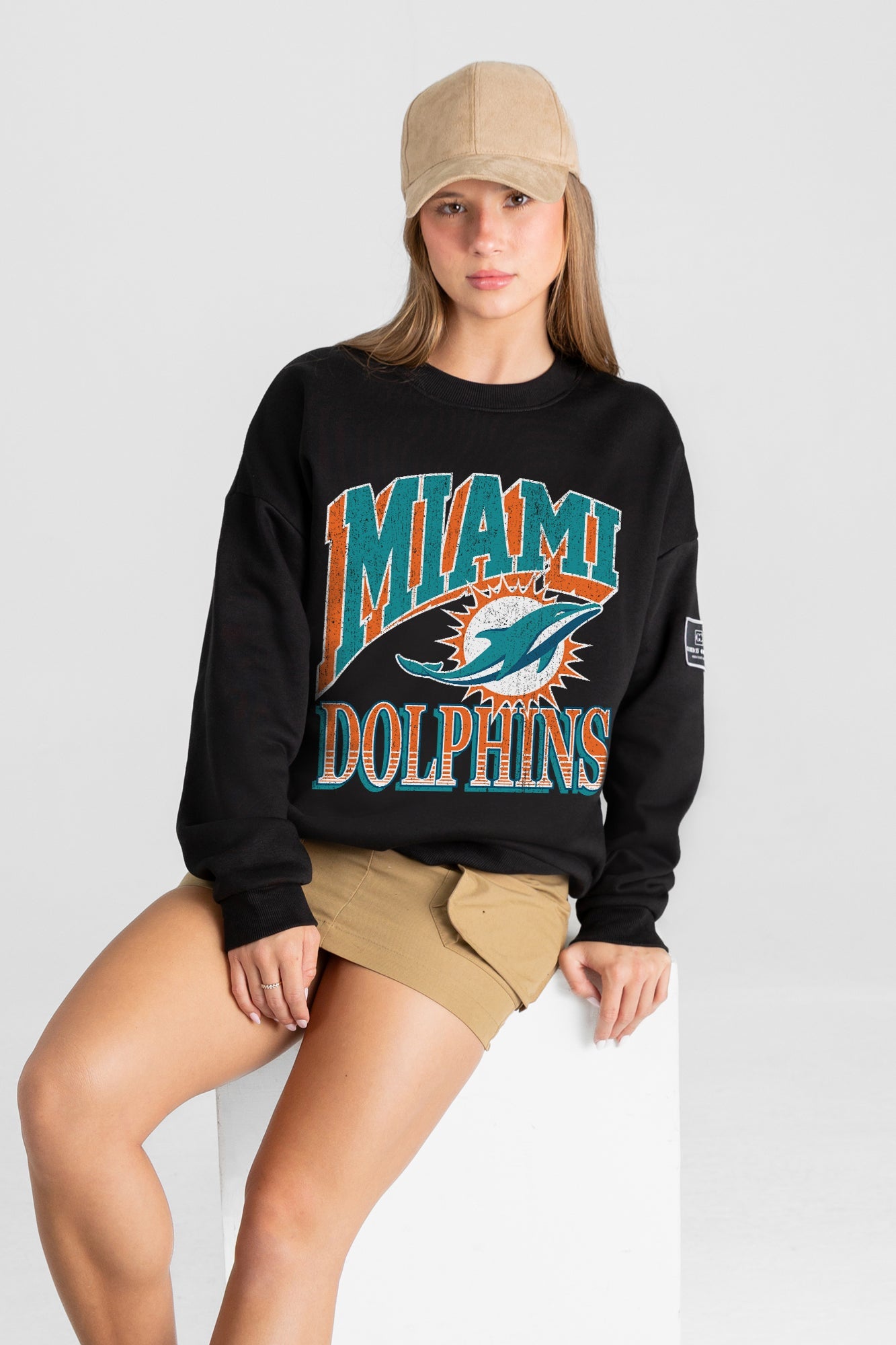 MIAMI DOLPHINS VICTORY PRIME BLACK LABEL PREMIUM FLEECE DROP SHOULDER CREWNECK