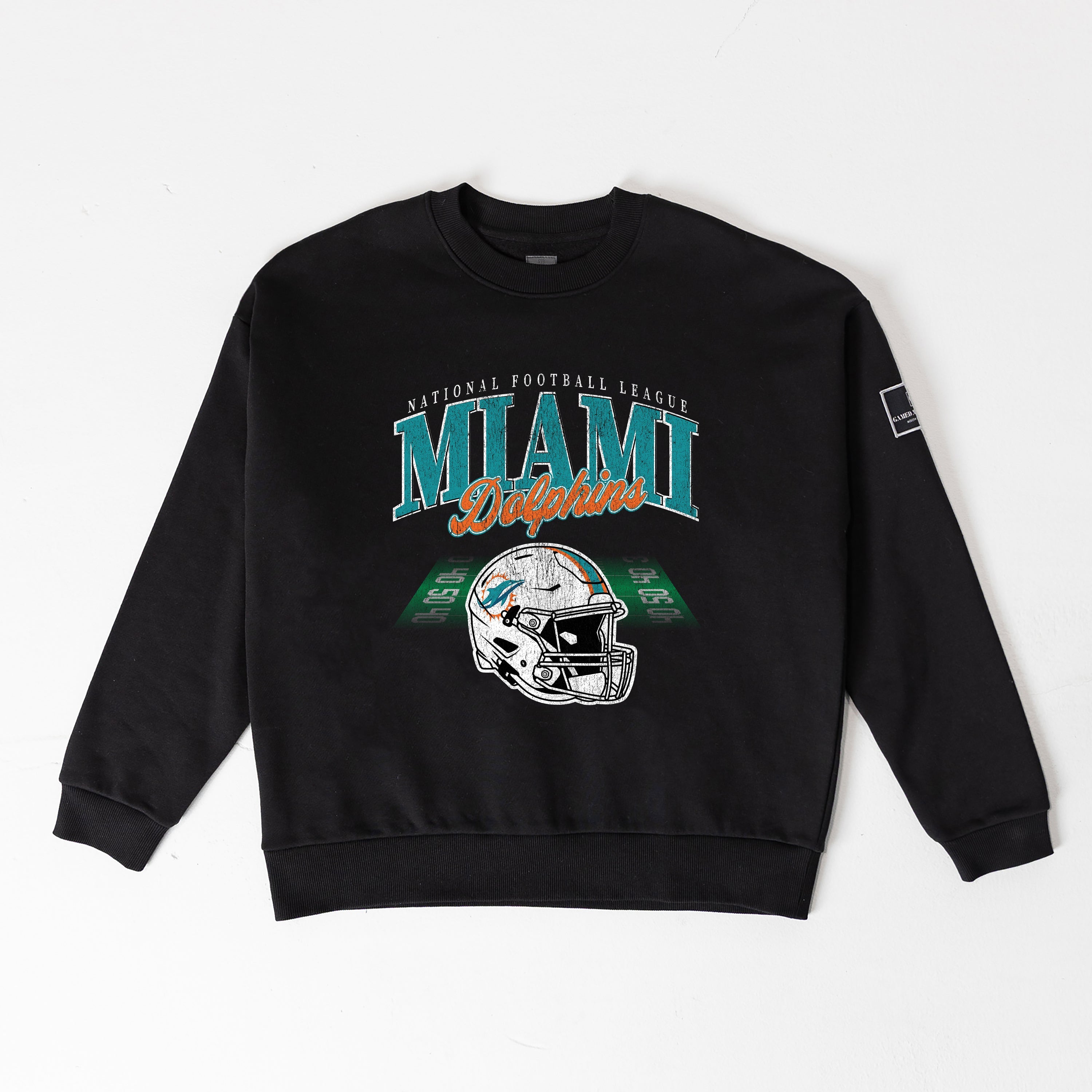 MIAMI DOLPHINS FIELD FOCUS BLACK LABEL PREMIUM FLEECE DROP SHOULDER CREWNECK