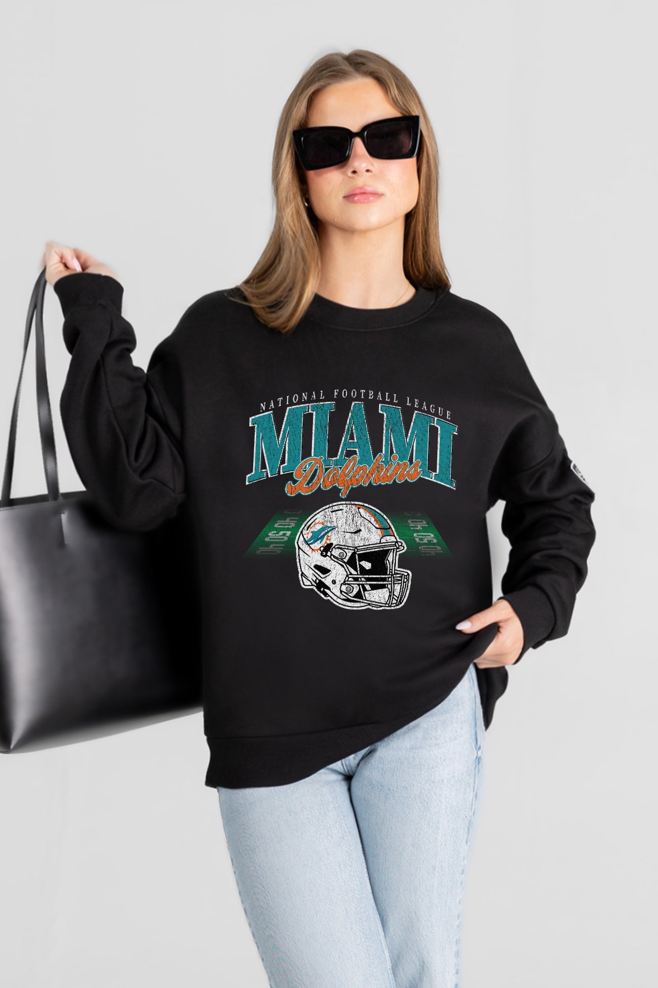 MIAMI DOLPHINS FIELD FOCUS BLACK LABEL PREMIUM FLEECE DROP SHOULDER CREWNECK