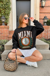 MIAMI HURRICANES VICTORY LANE BLACK LABEL PREMIUM FLEECE DROP SHOULDER CREWNECK