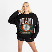 MIAMI HURRICANES VICTORY LANE BLACK LABEL PREMIUM FLEECE DROP SHOULDER CREWNECK