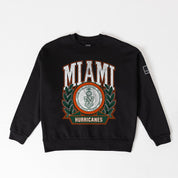 MIAMI HURRICANES VICTORY LANE BLACK LABEL PREMIUM FLEECE DROP SHOULDER CREWNECK