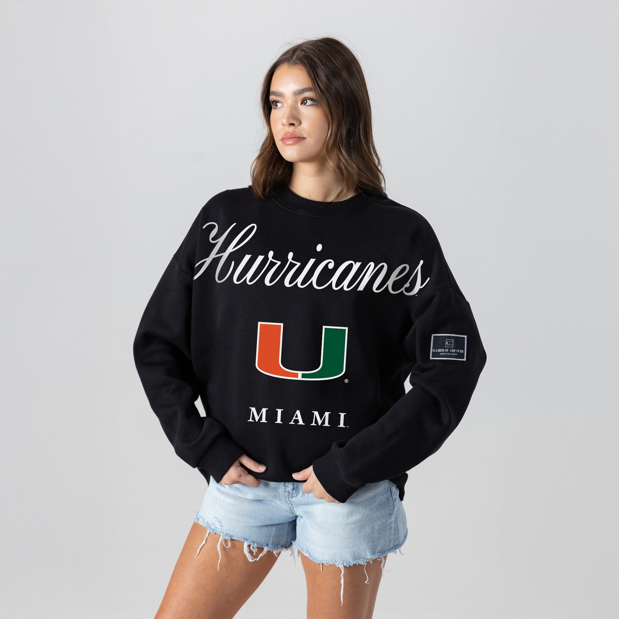 MIAMI HURRICANES LEGACY CLUB BLACK LABEL PREMIUM FLEECE DROP SHOULDER CREWNECK