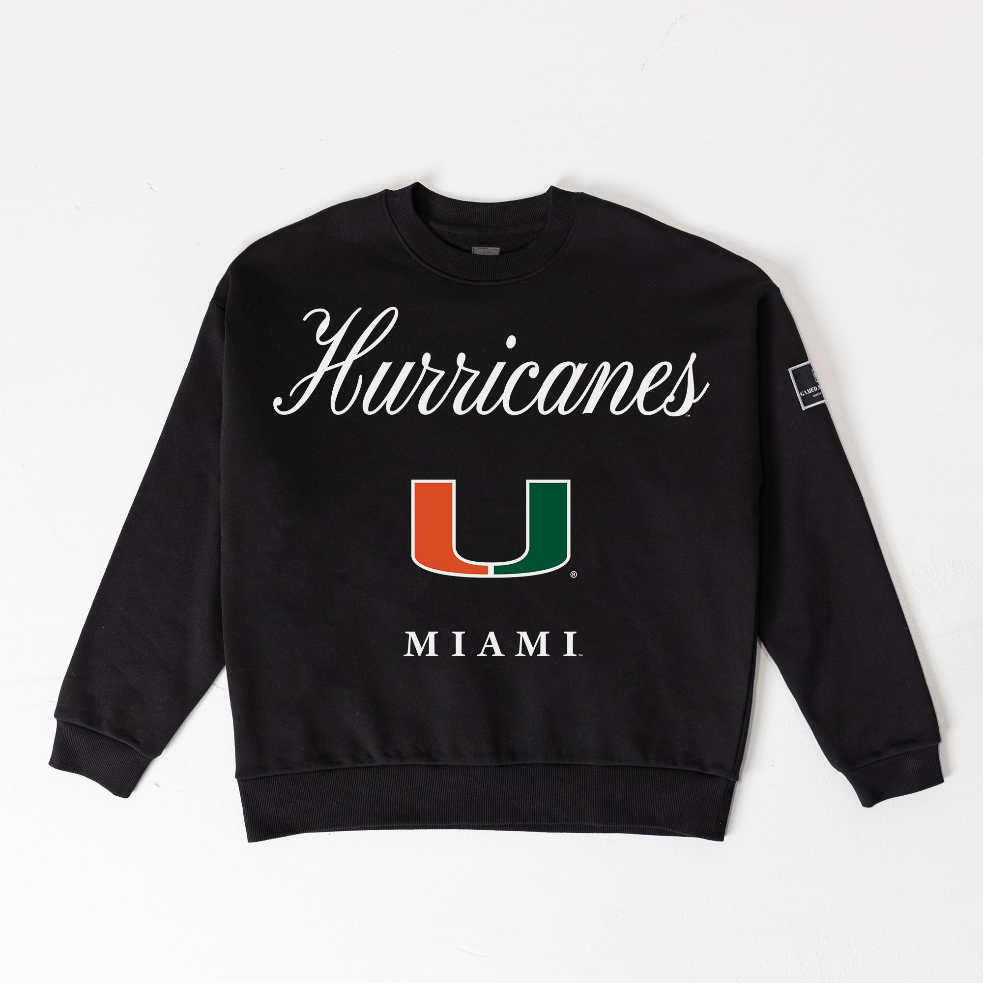 MIAMI HURRICANES LEGACY CLUB BLACK LABEL PREMIUM FLEECE DROP SHOULDER CREWNECK