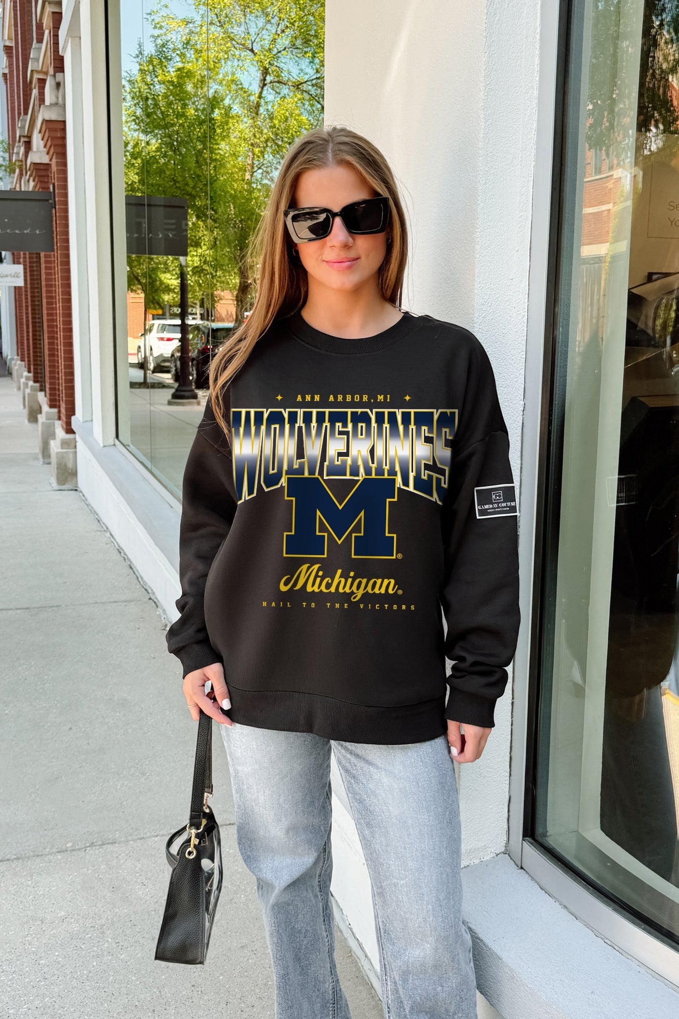 MICHIGAN WOLVERINES POWERHOUSE PLAY BLACK LABEL PREMIUM FLEECE CREW SWEATSHIRT