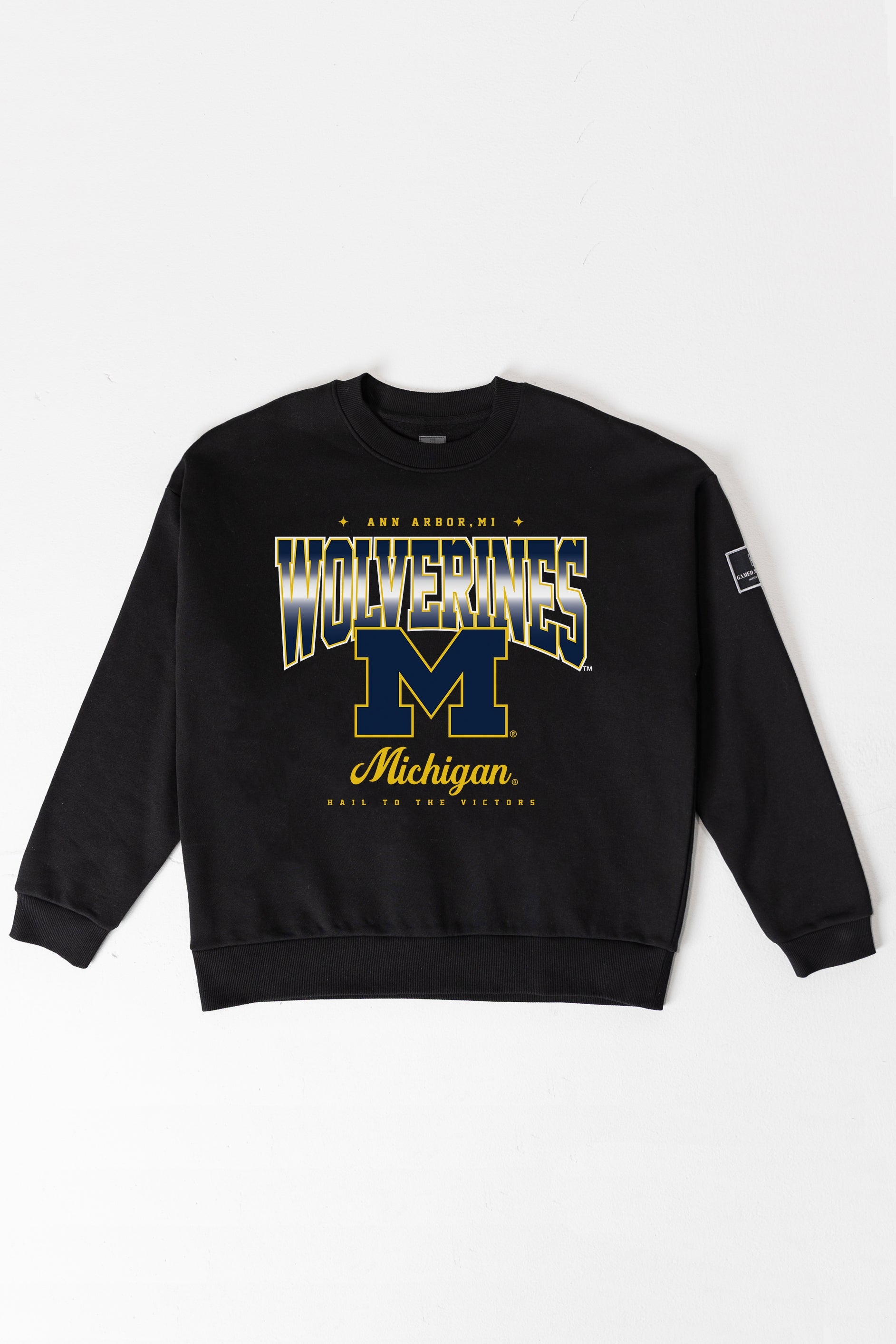 MICHIGAN WOLVERINES POWERHOUSE PLAY BLACK LABEL PREMIUM FLEECE CREW SWEATSHIRT