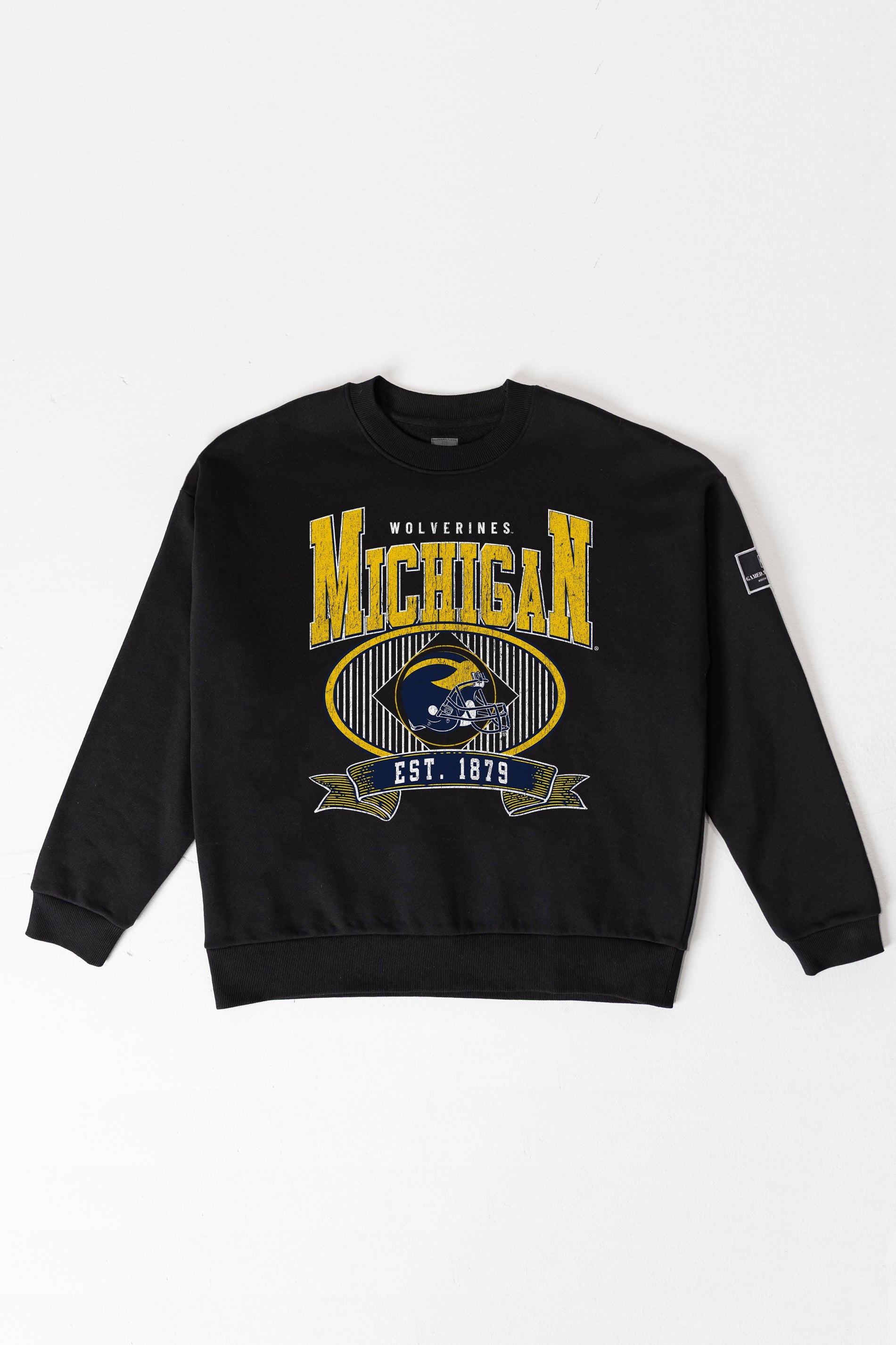 MICHIGAN WOLVERINES BOLD CHEERS BLACK LABEL PREMIUM FLEECE CREW SWEATSHIRT
