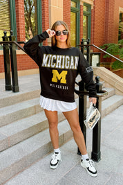 MICHIGAN WOLVERINES LEVEL UP BLACK LABEL PREMIUM FLEECE CREW SWEATSHIRT