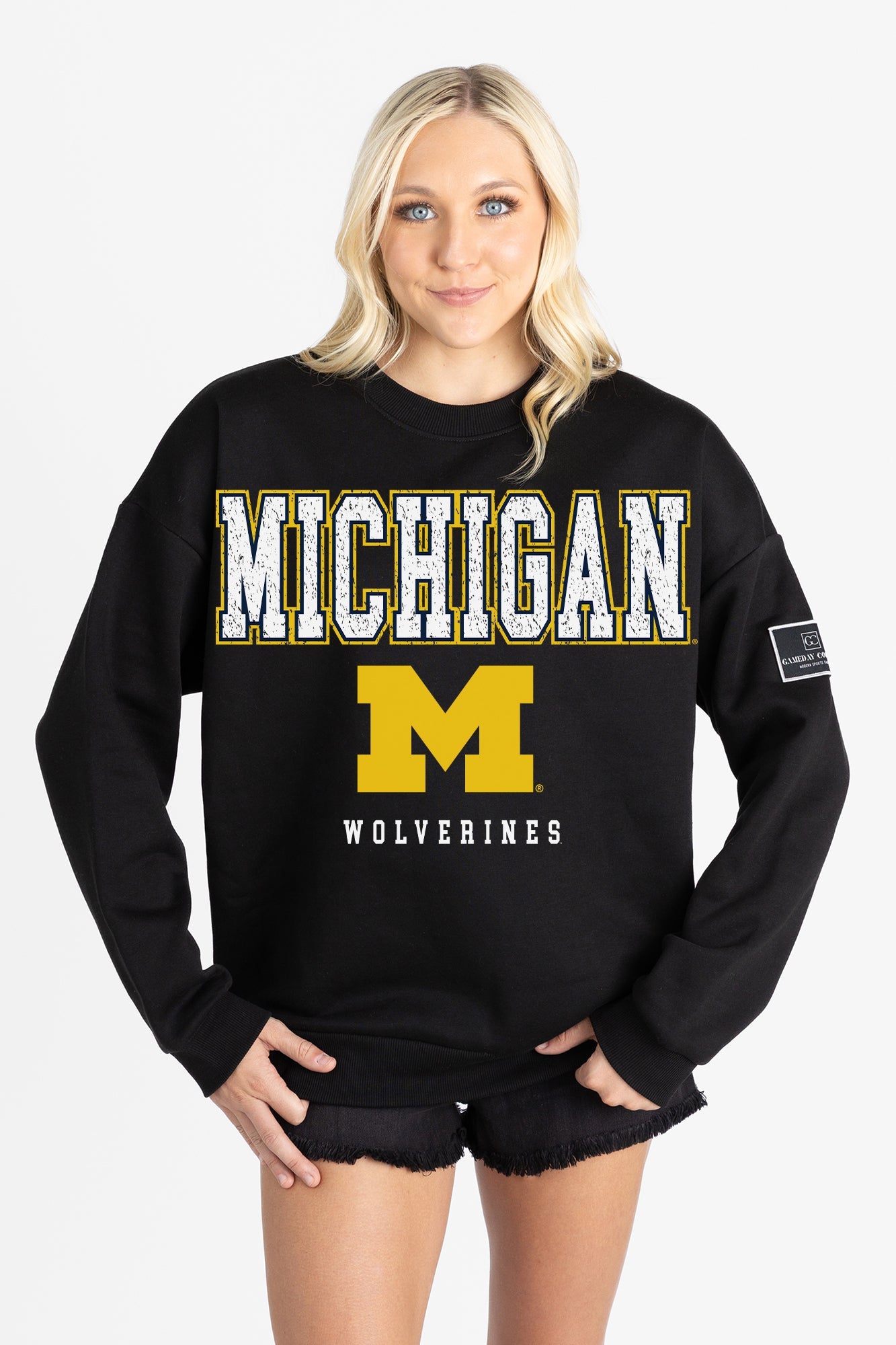 MICHIGAN WOLVERINES LEVEL UP BLACK LABEL PREMIUM FLEECE CREW SWEATSHIRT