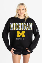 MICHIGAN WOLVERINES LEVEL UP BLACK LABEL PREMIUM FLEECE CREW SWEATSHIRT